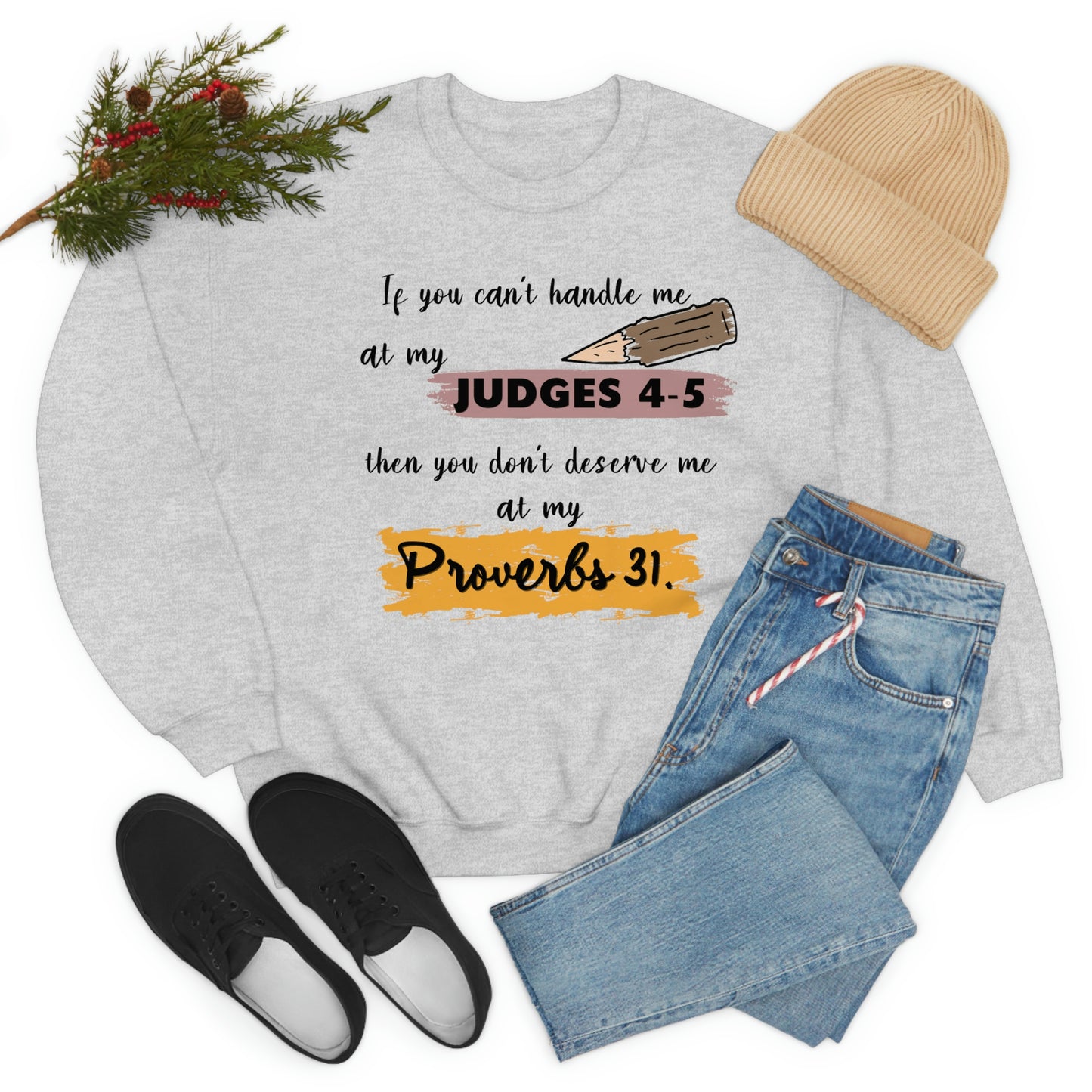 Women's Judges 4-5/Proverbs 31 (Black Text) Heavy Blend™ Crewneck Sweatshirt