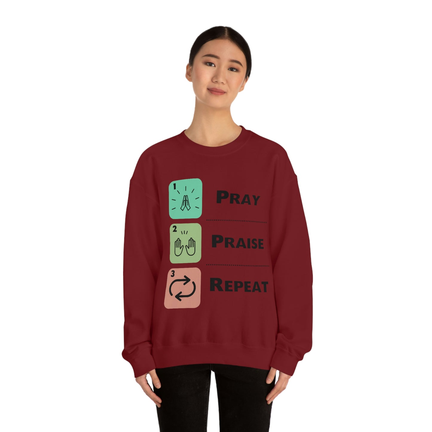 Unisex Pray, Praise, Repeat Heavy Blend™ Crewneck Sweatshirt (Palette 1)