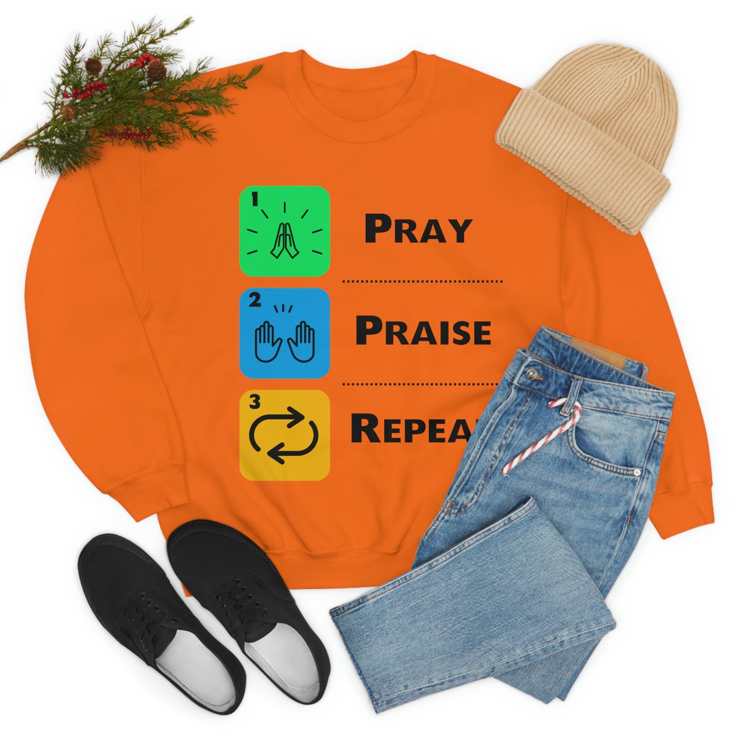 Unisex Pray, Praise, Repeat Heavy Blend™ Crewneck Sweatshirt (Palette 2)