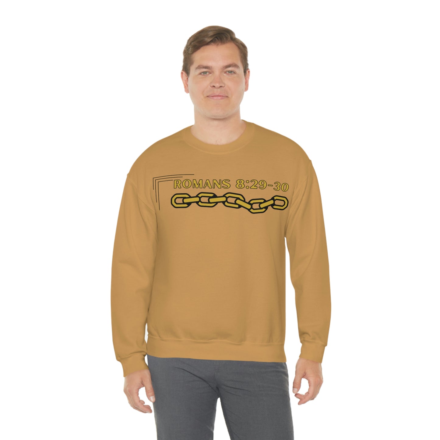 Unisex Golden Chain of Redemption (Romans 8:28-29) [Gold] Heavy Blend™ Crewneck Sweatshirt