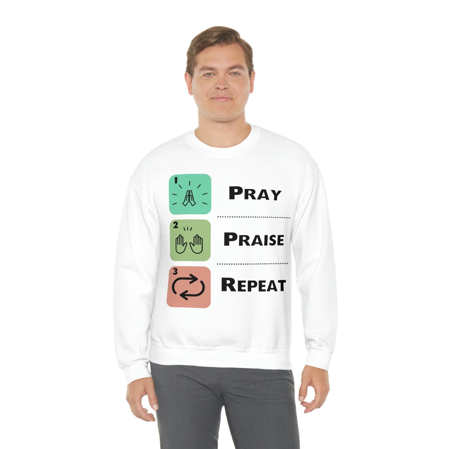 Unisex Pray, Praise, Repeat Heavy Blend™ Crewneck Sweatshirt (Palette 1)