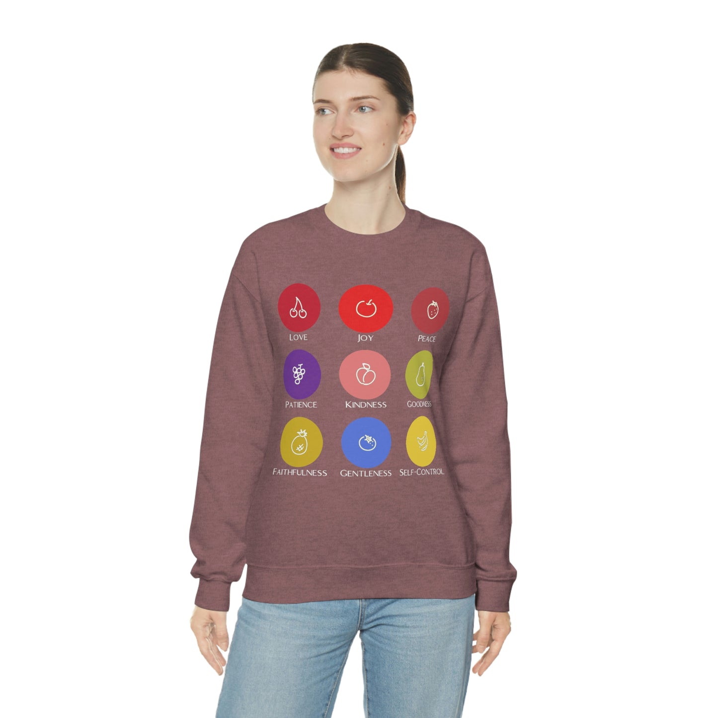 Unisex Fruits of the Spirit (White Text) Heavy Blend™ Crewneck Sweatshirt