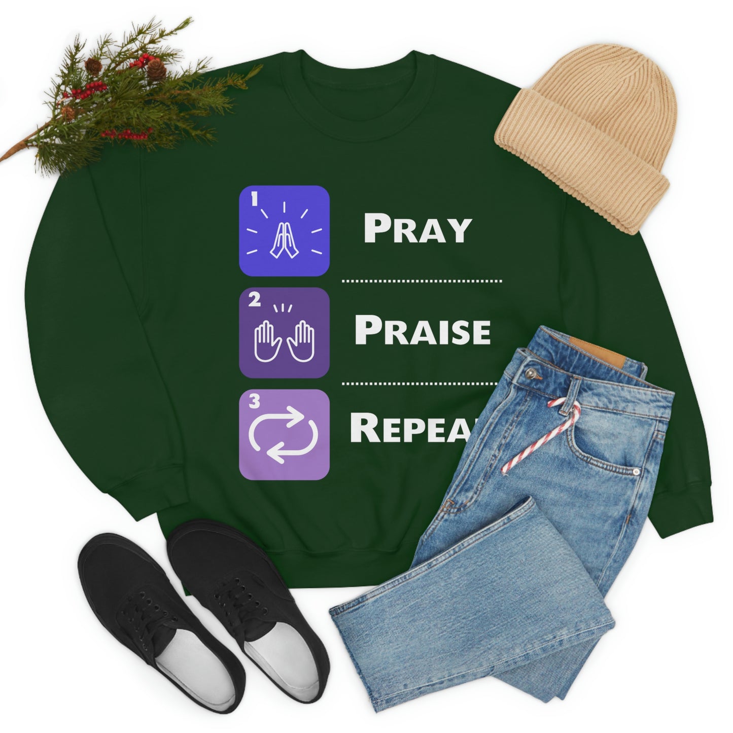 Unisex Pray, Praise, Repeat Heavy Blend™ Crewneck Sweatshirt (Palette 3)