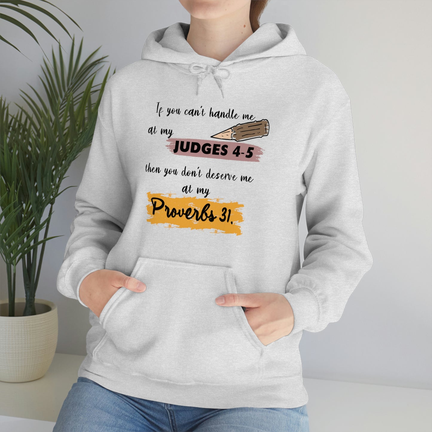 Women's Judges 4-5/Proverbs 31 (Black Text)  Heavy Blend™ Hooded Sweatshirt