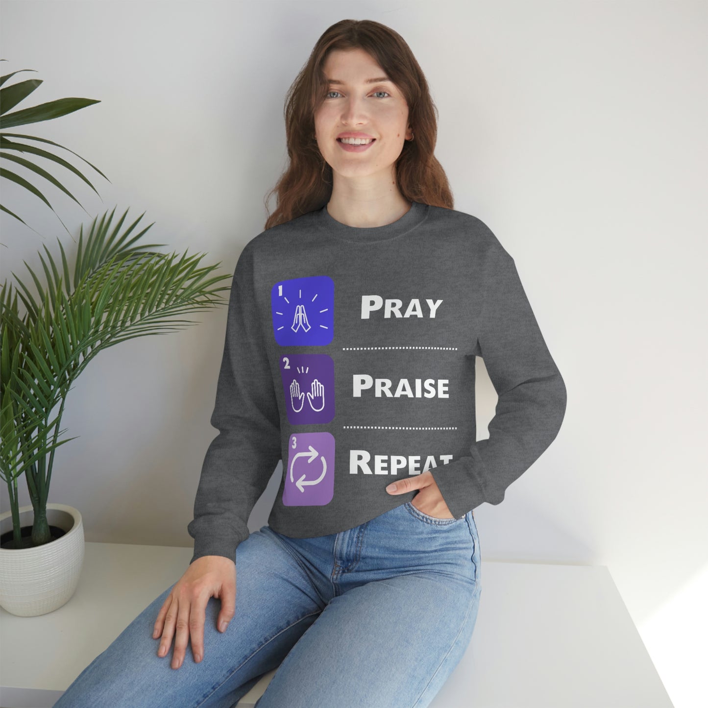 Unisex Pray, Praise, Repeat Heavy Blend™ Crewneck Sweatshirt (Palette 3)