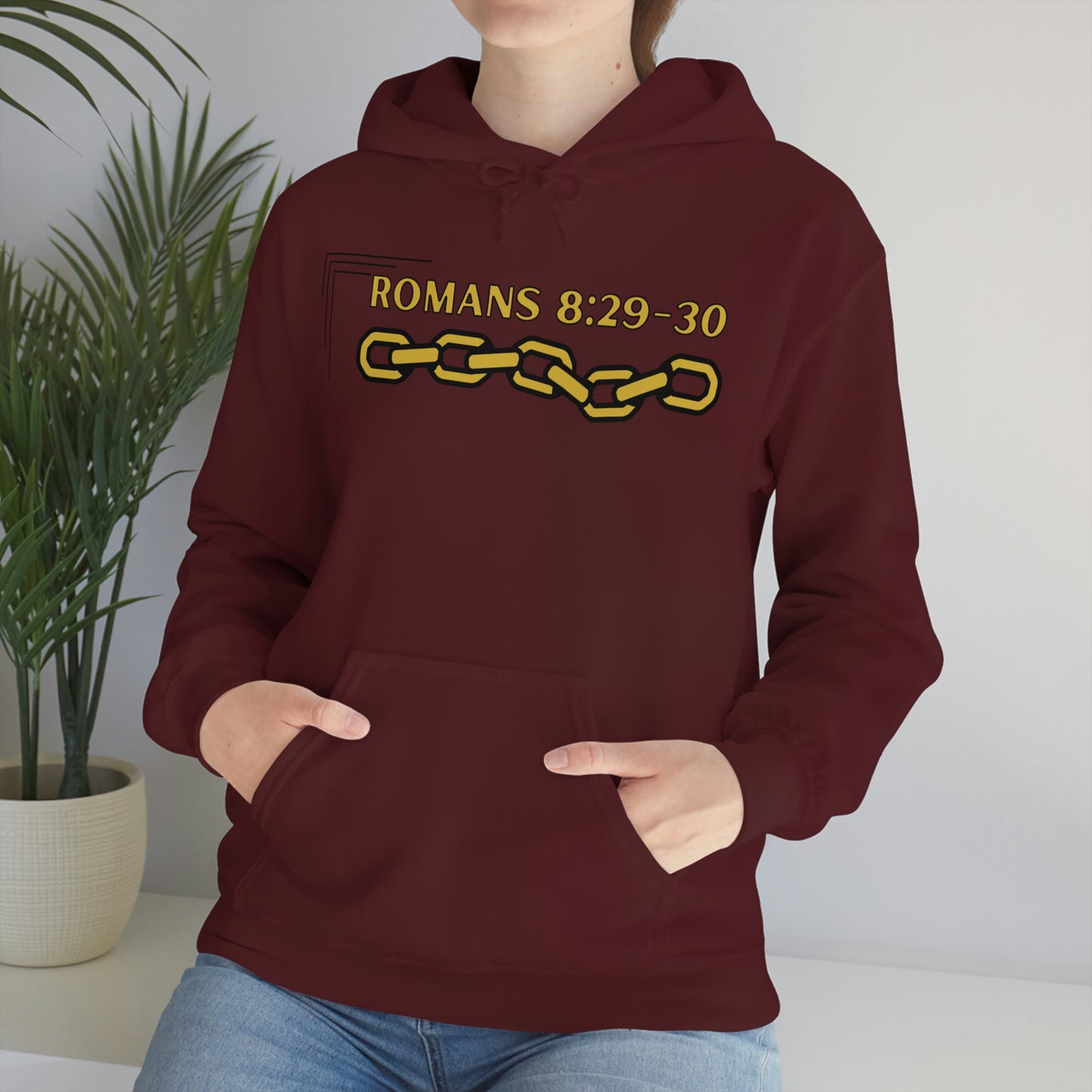 Unisex Golden Chain of Redemption (Romans 8:28-29) [Gold] Heavy Blend™ Hooded Sweatshirt