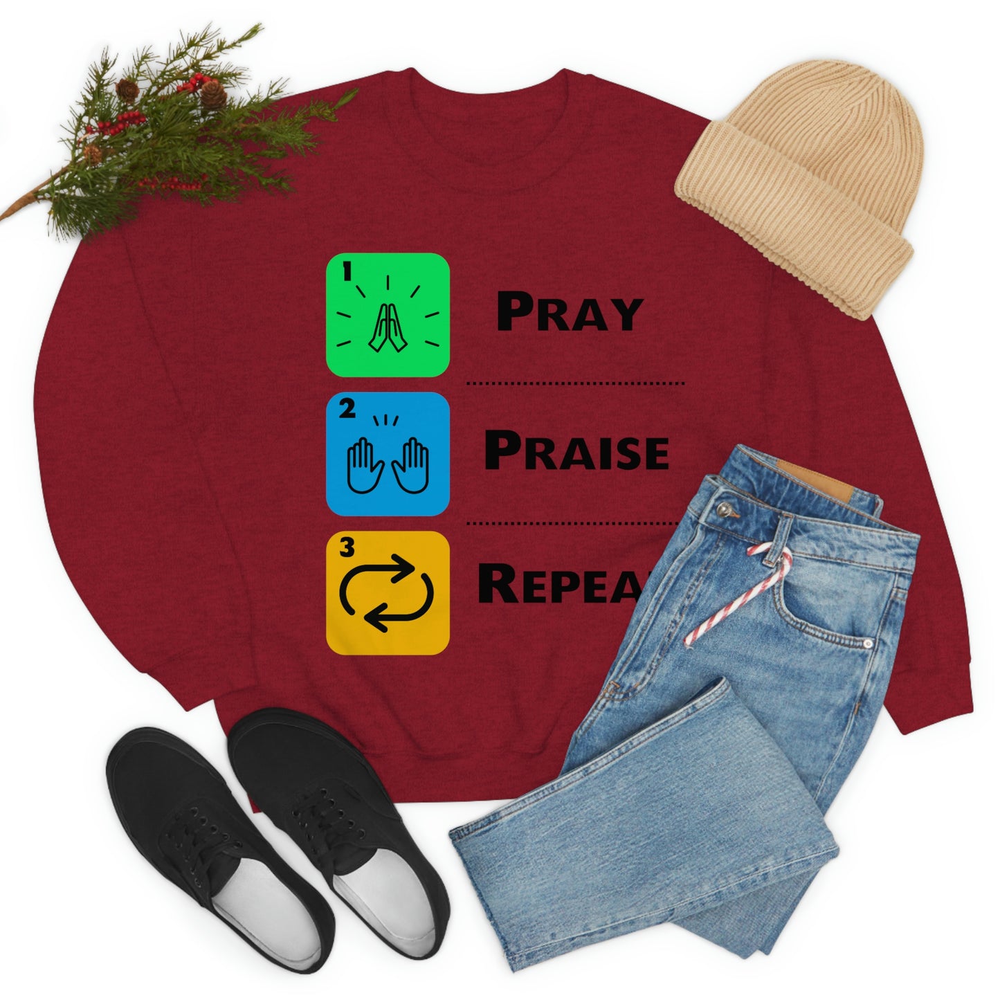 Unisex Pray, Praise, Repeat Heavy Blend™ Crewneck Sweatshirt (Palette 2)