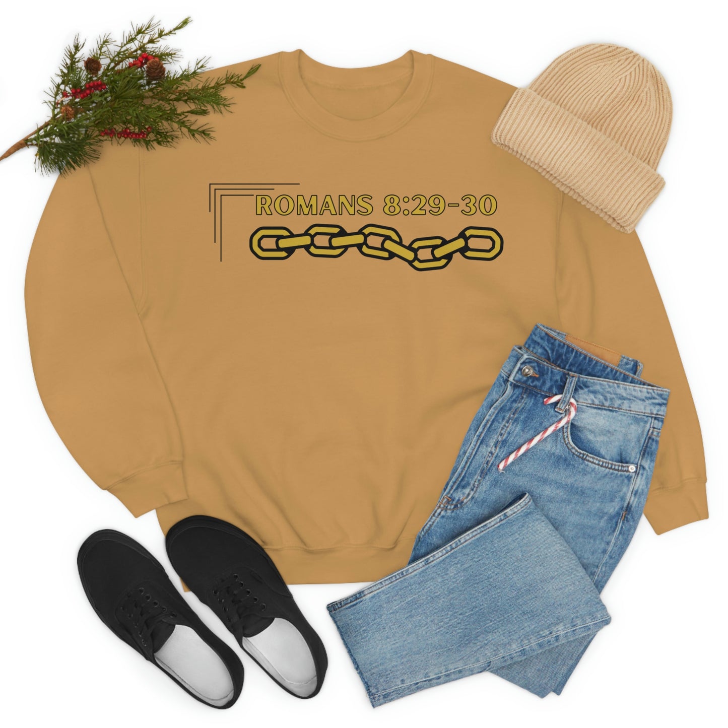 Unisex Golden Chain of Redemption (Romans 8:28-29) [Gold] Heavy Blend™ Crewneck Sweatshirt