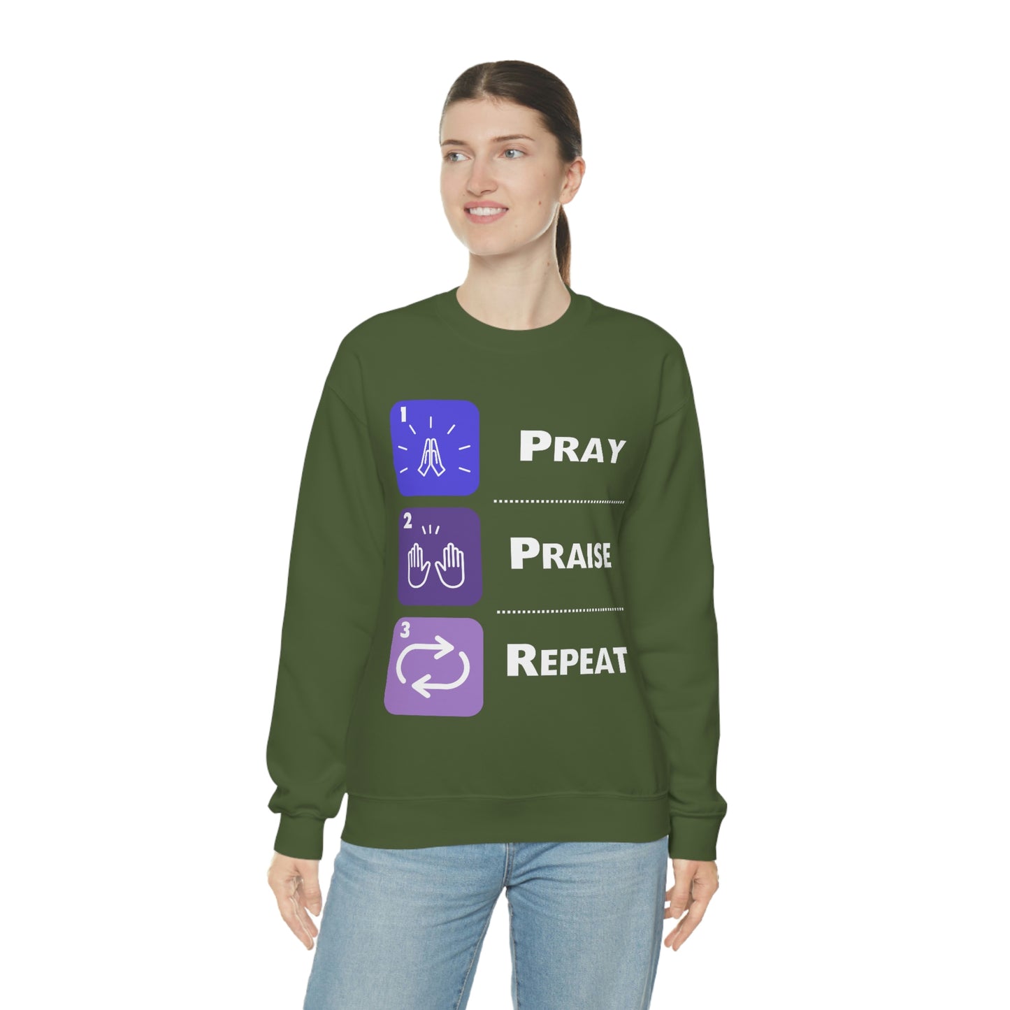 Unisex Pray, Praise, Repeat Heavy Blend™ Crewneck Sweatshirt (Palette 3)