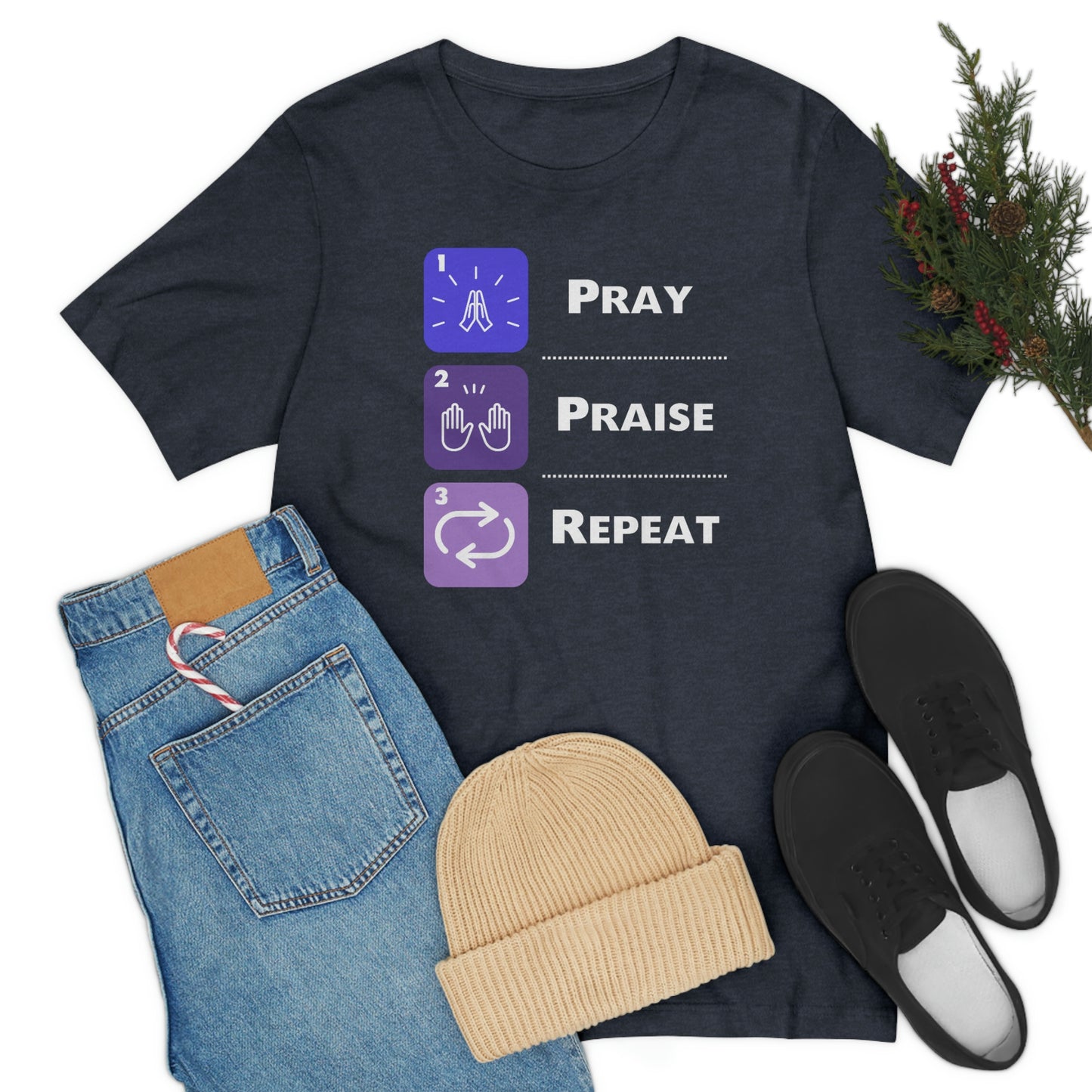 Unisex Pray, Praise, Repeat Short Sleeve T-Shirt (Palette 3)