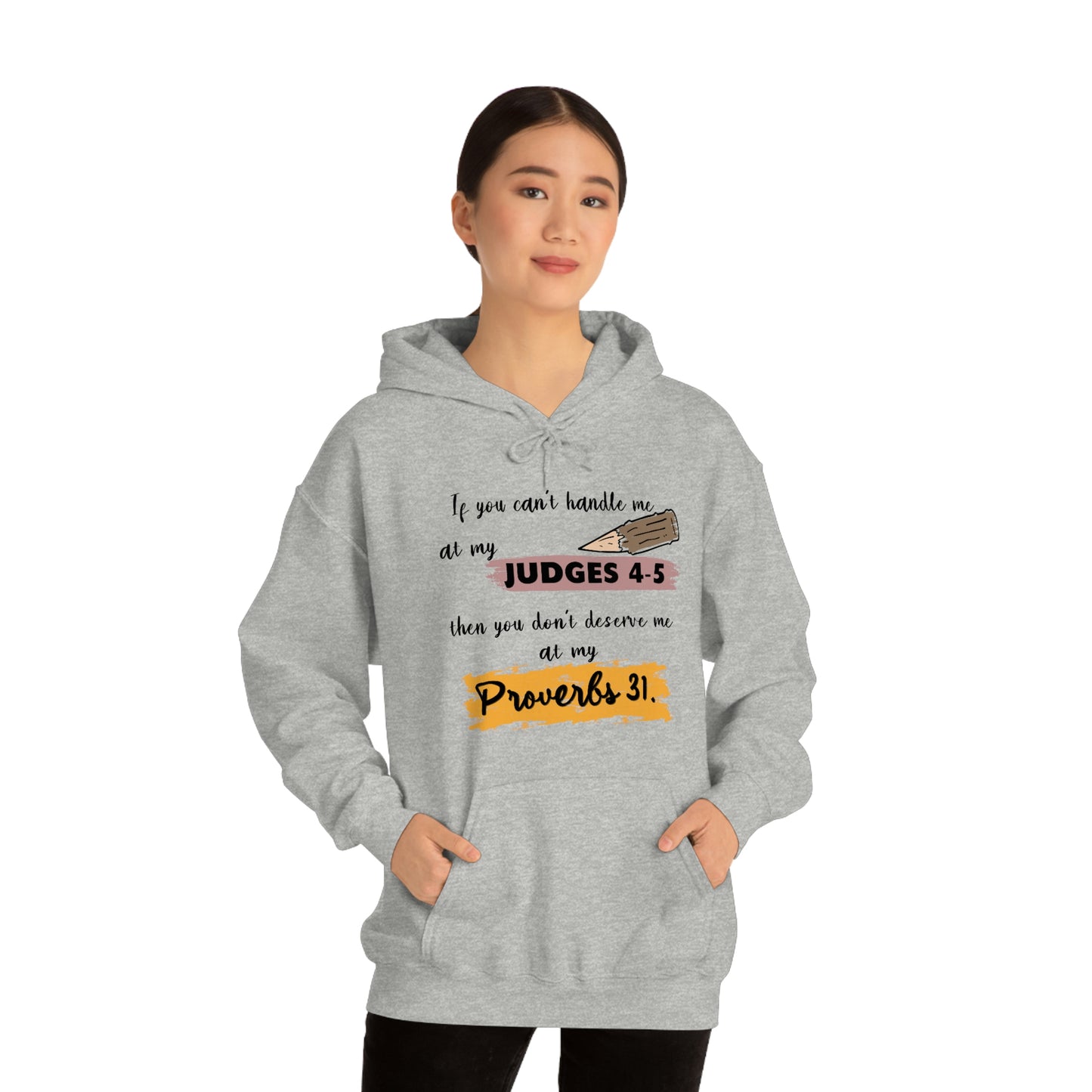 Women's Judges 4-5/Proverbs 31 (Black Text)  Heavy Blend™ Hooded Sweatshirt