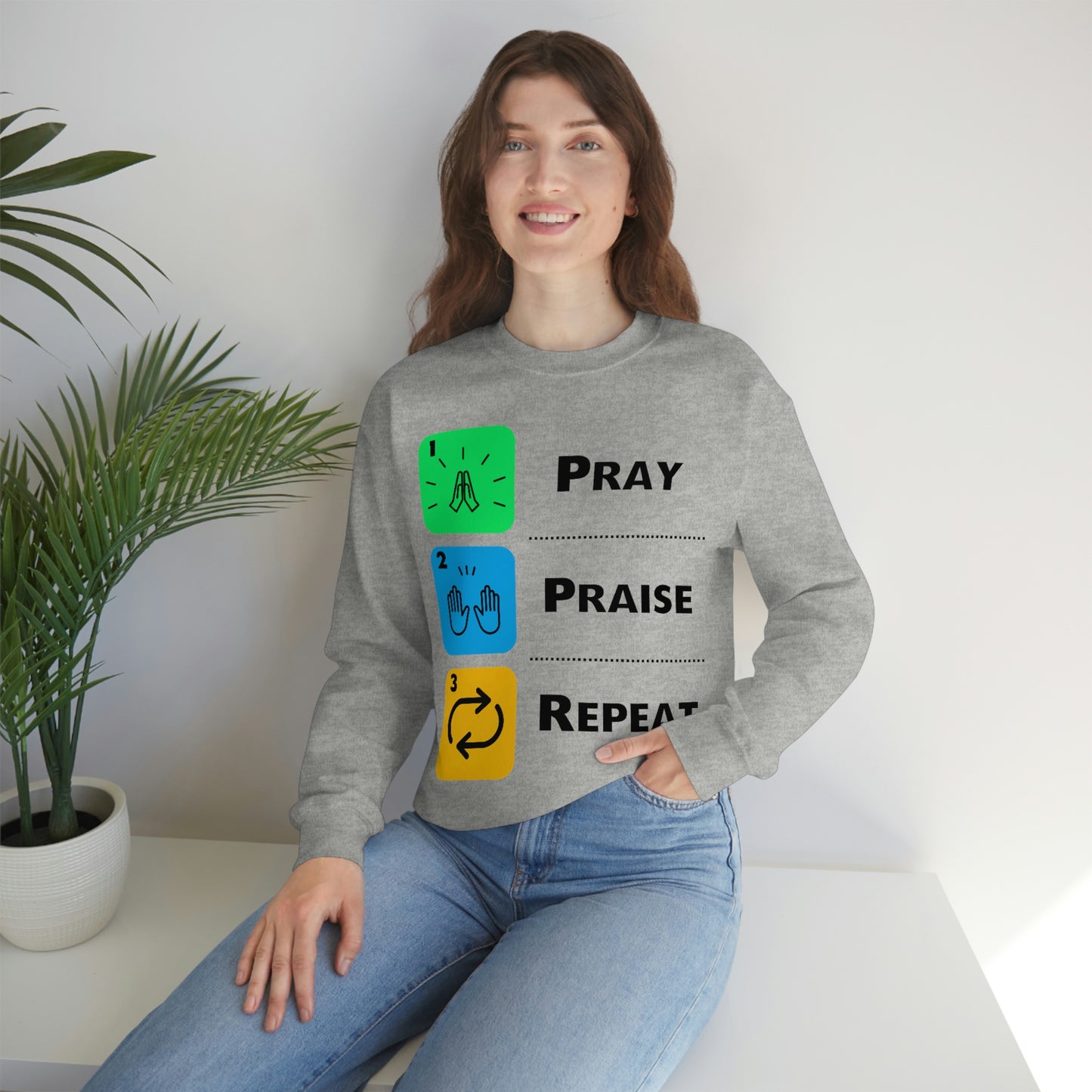 Unisex Pray, Praise, Repeat Heavy Blend™ Crewneck Sweatshirt (Palette 2)