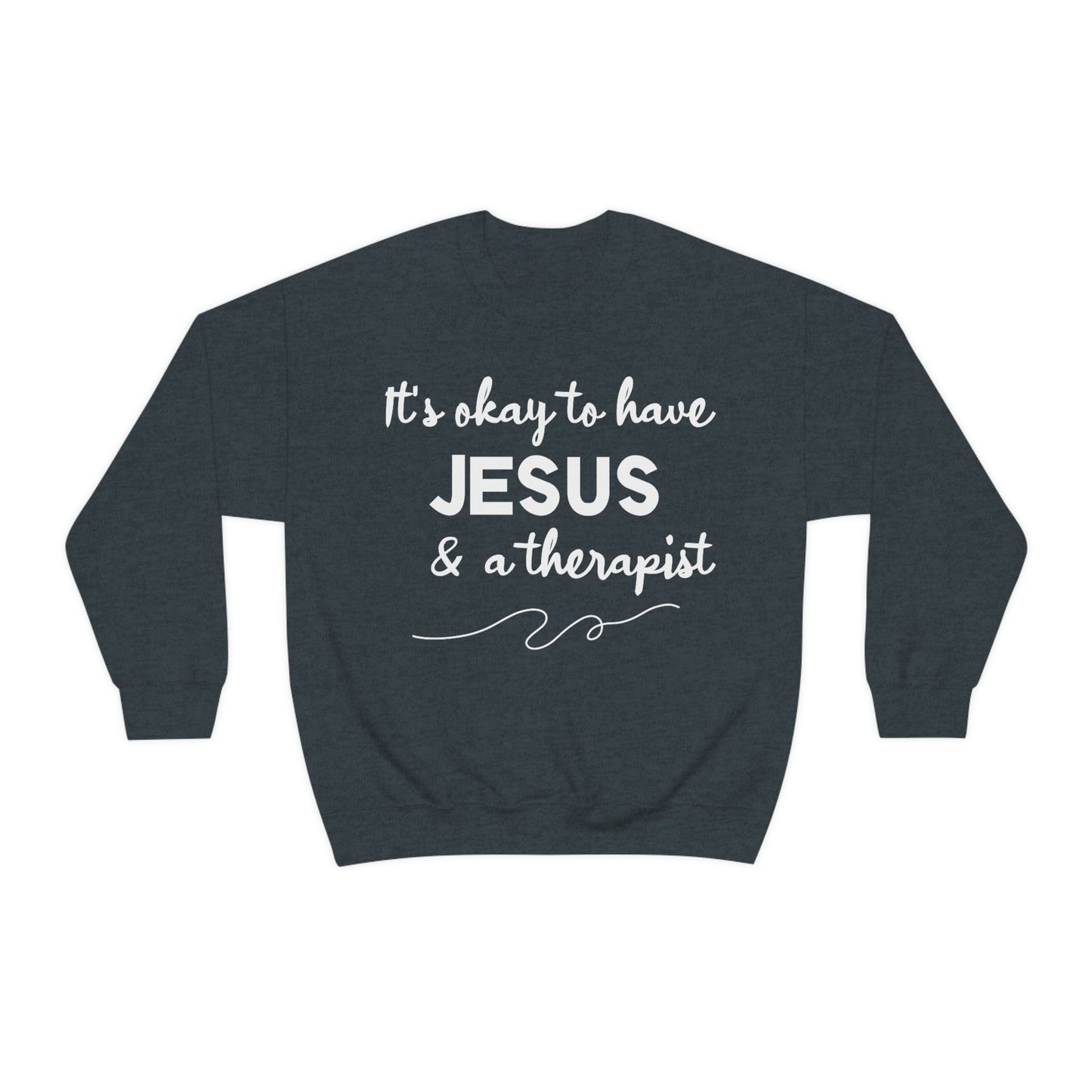 Women's Jesus & A Therapist (White Text) Heavy Blend™ Crewneck Sweatshirt