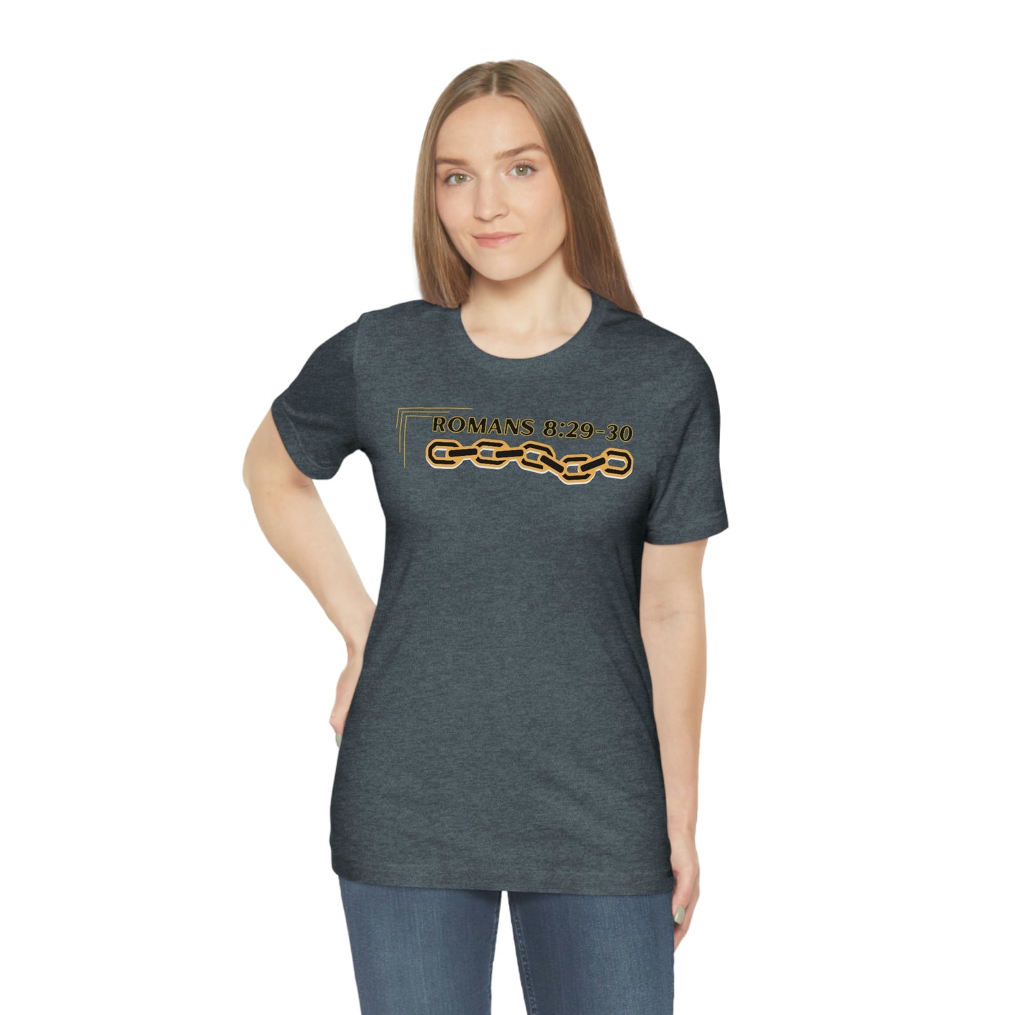 Unisex Golden Chain of Redemption (Romans 8:28-29) [Black] Short Sleeve T-Shirt