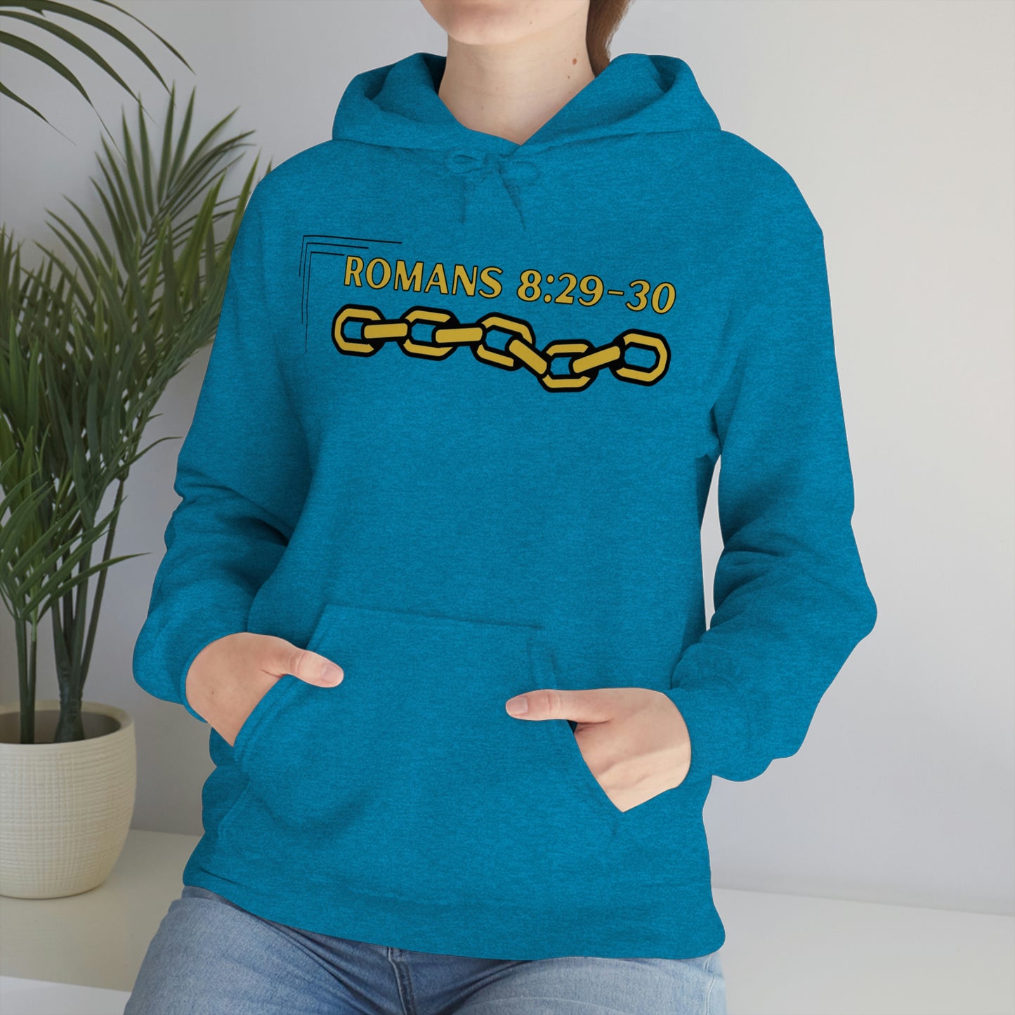 Unisex Golden Chain of Redemption (Romans 8:28-29) [Gold] Heavy Blend™ Hooded Sweatshirt