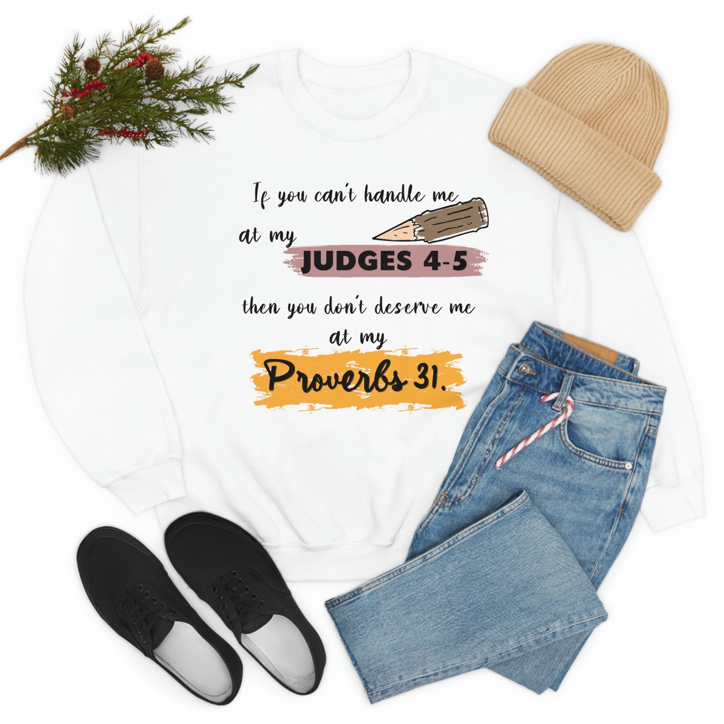 Women's Judges 4-5/Proverbs 31 (Black Text) Heavy Blend™ Crewneck Sweatshirt