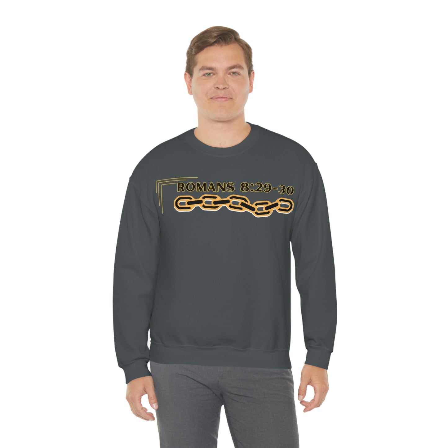 Unisex Golden Chain of Redemption (Romans 8:28-29) [Black] Heavy Blend™ Crewneck Sweatshirt