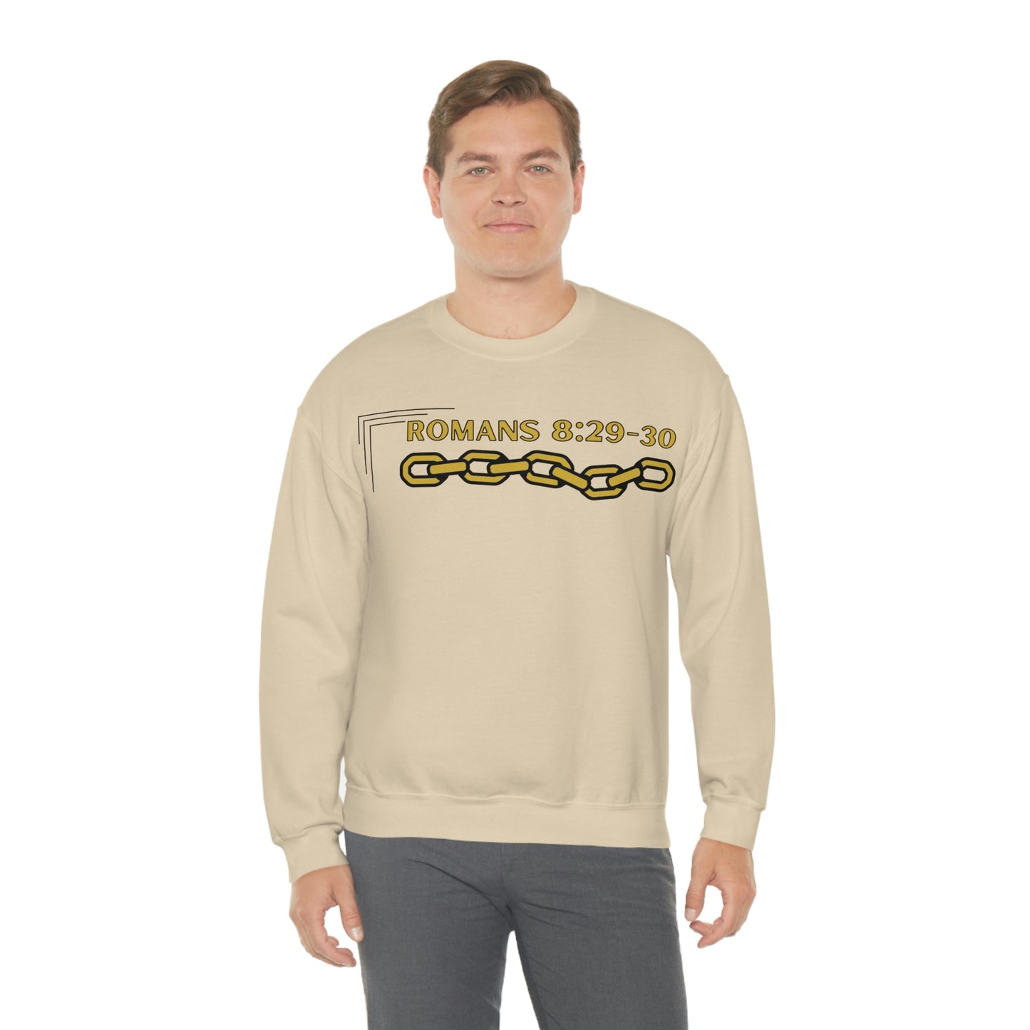 Unisex Golden Chain of Redemption (Romans 8:28-29) [Gold] Heavy Blend™ Crewneck Sweatshirt