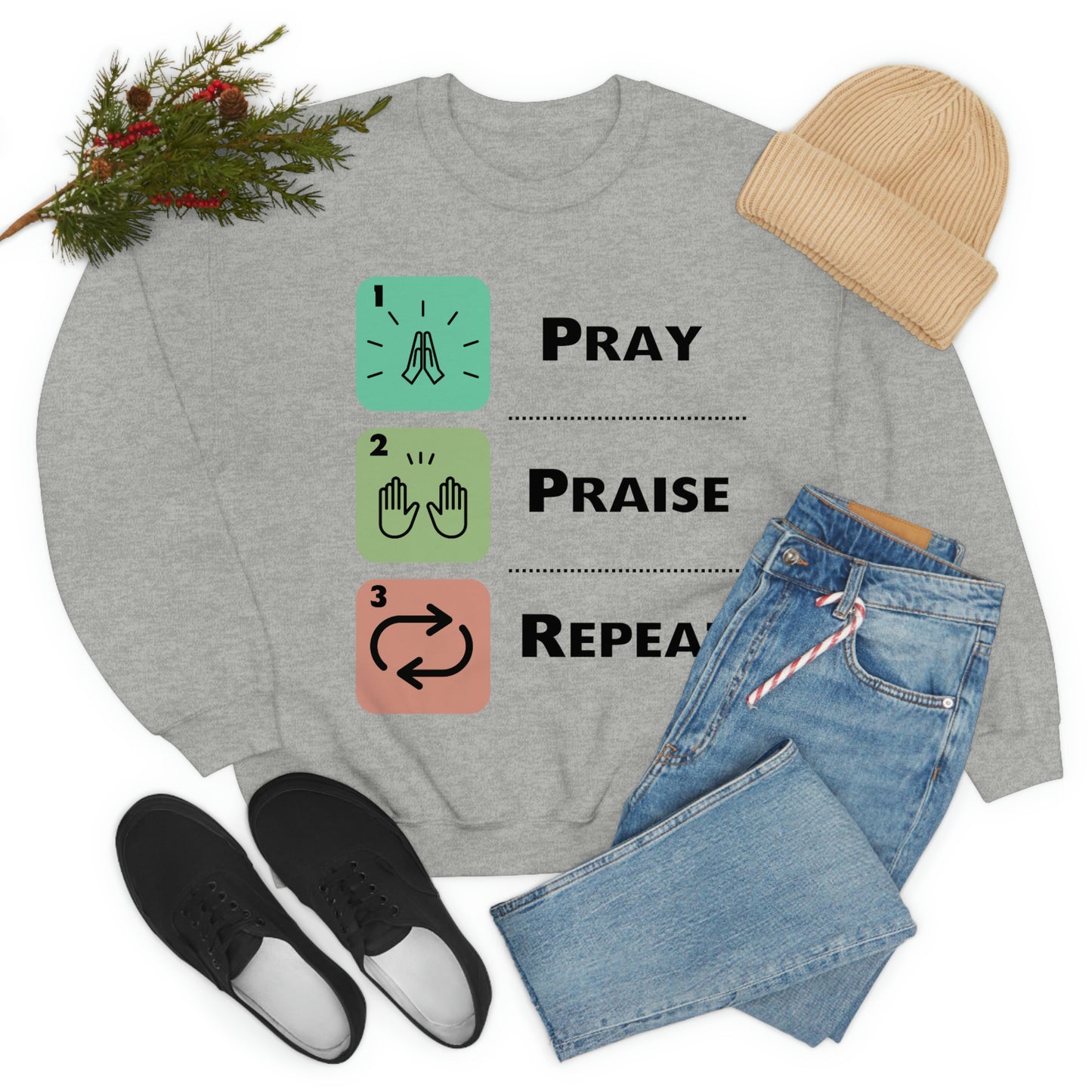 Unisex Pray, Praise, Repeat Heavy Blend™ Crewneck Sweatshirt (Palette 1)