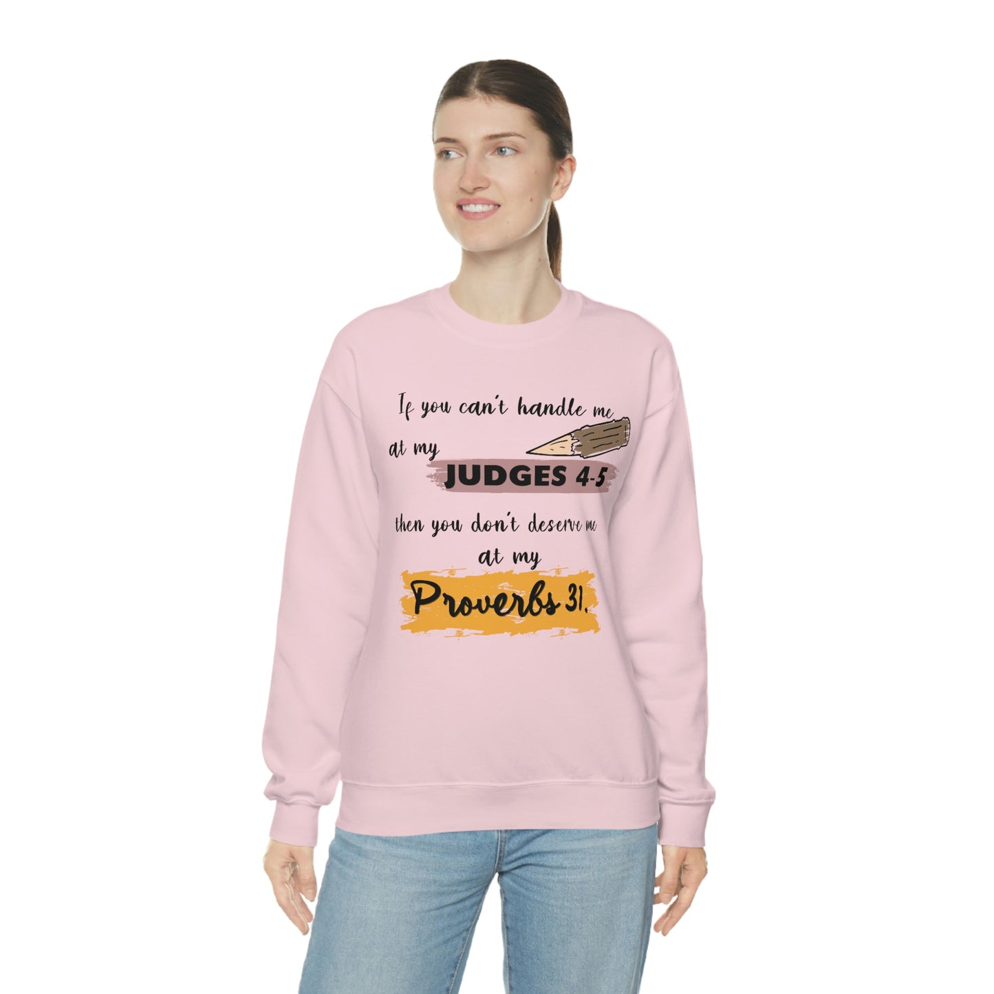 Women's Judges 4-5/Proverbs 31 (Black Text) Heavy Blend™ Crewneck Sweatshirt