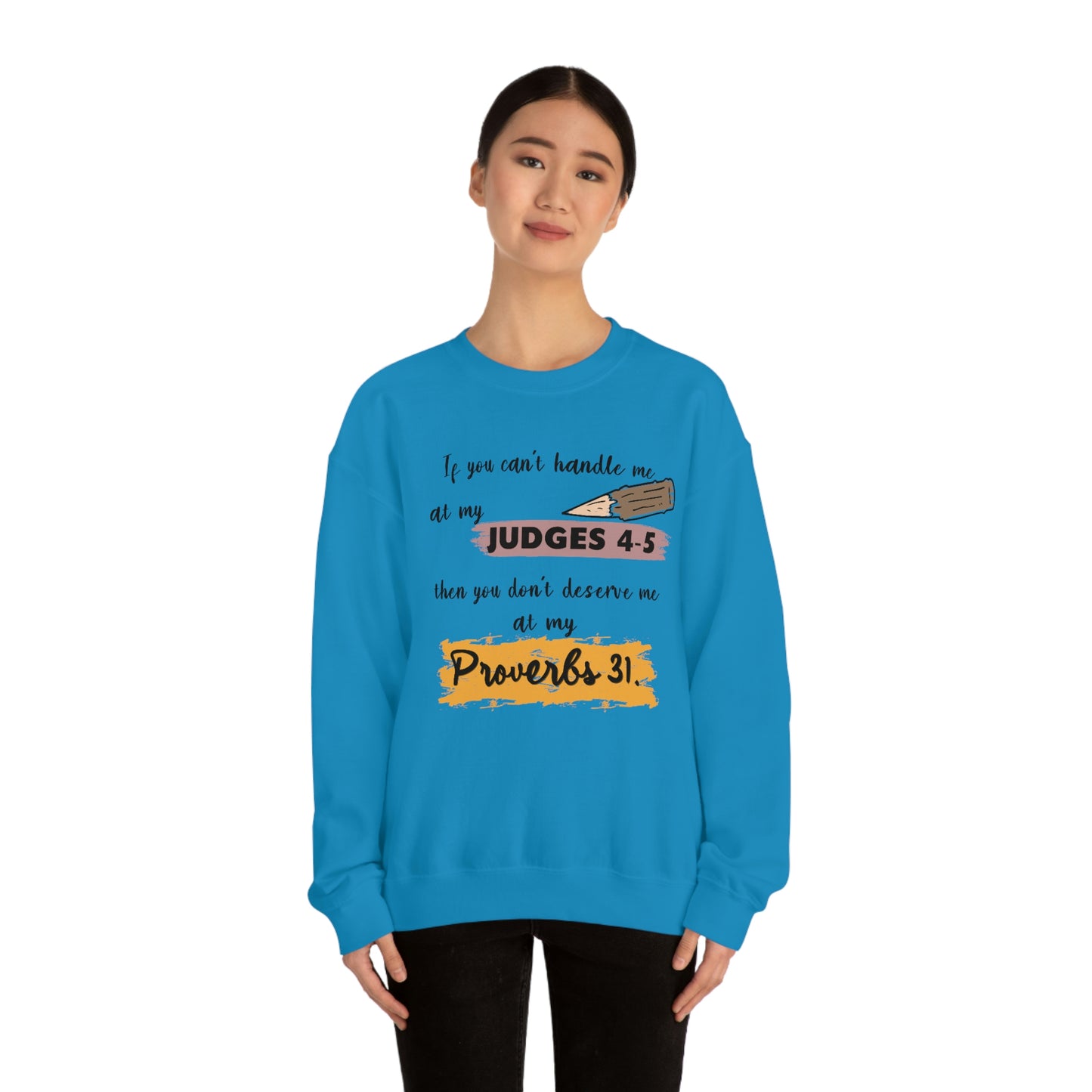 Women's Judges 4-5/Proverbs 31 (Black Text) Heavy Blend™ Crewneck Sweatshirt