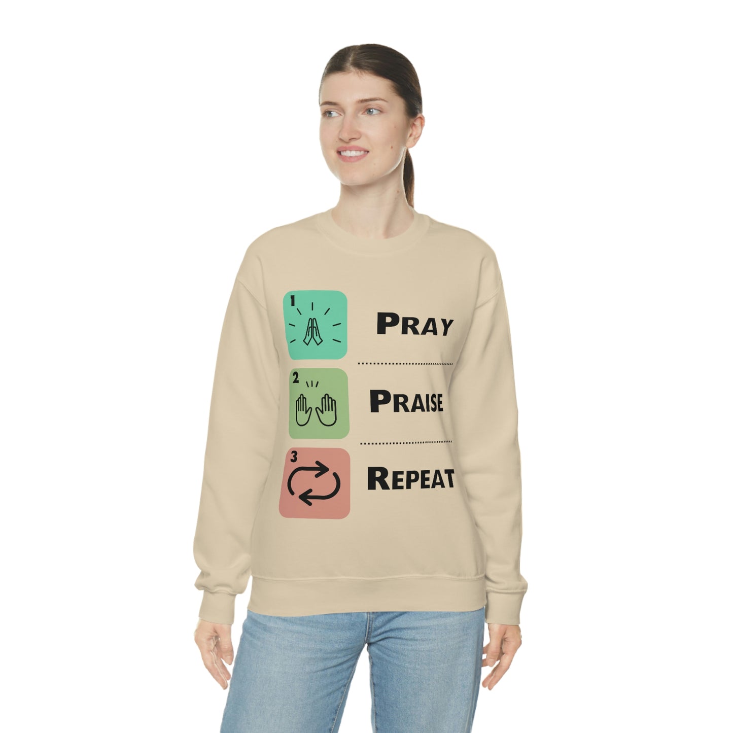 Unisex Pray, Praise, Repeat Heavy Blend™ Crewneck Sweatshirt (Palette 1)