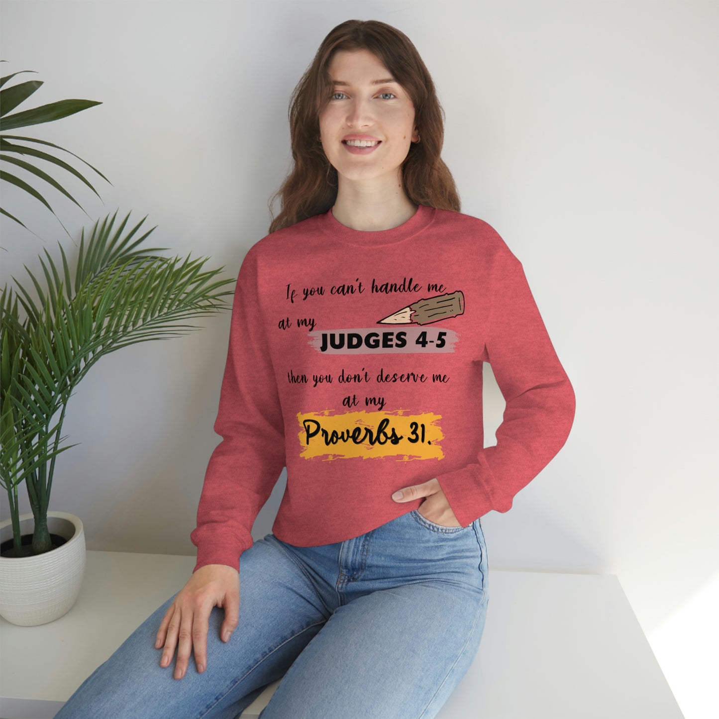 Women's Judges 4-5/Proverbs 31 (Black Text) Heavy Blend™ Crewneck Sweatshirt