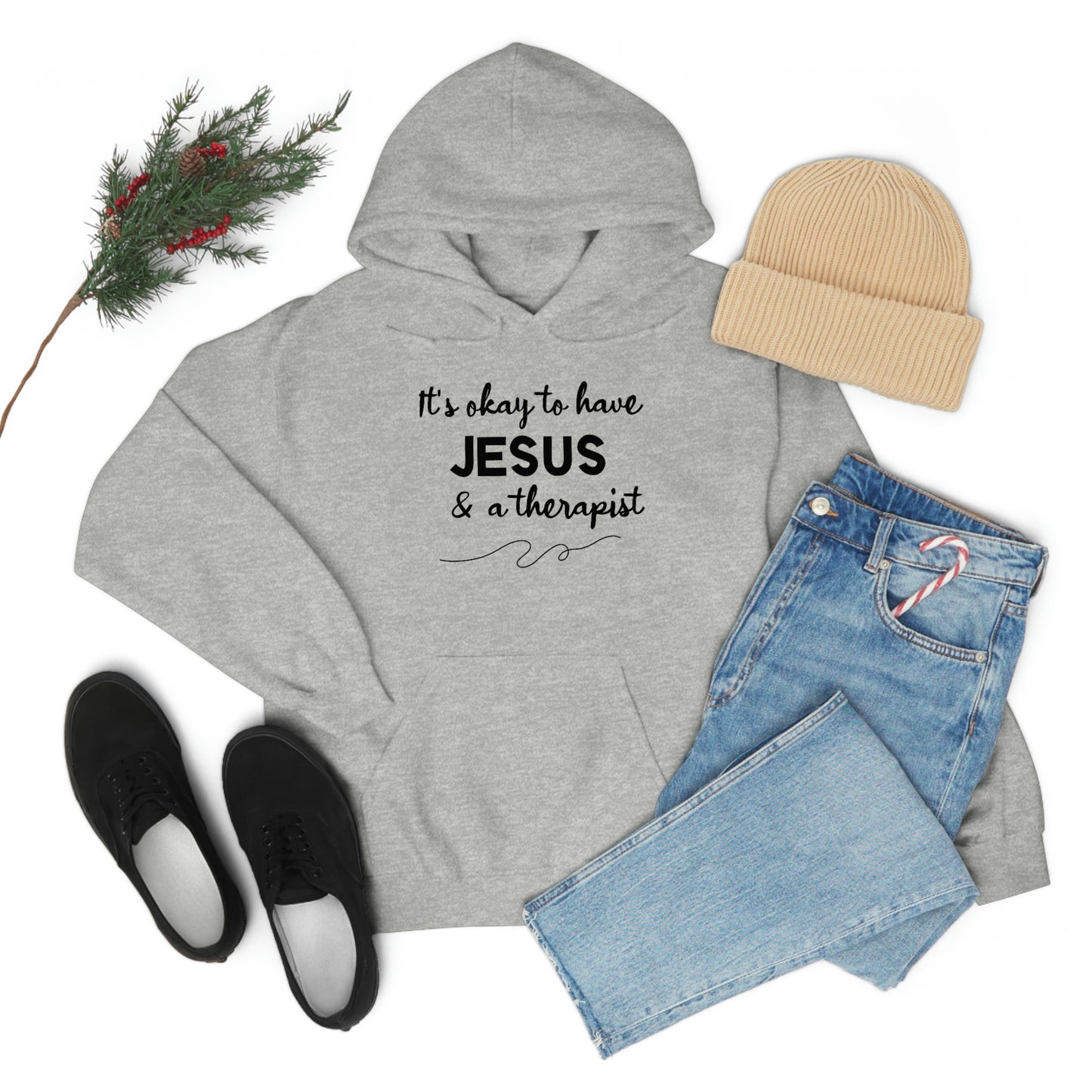 Women's Jesus & A Therapist (Black Text) Heavy Blend™ Hooded Sweatshirt