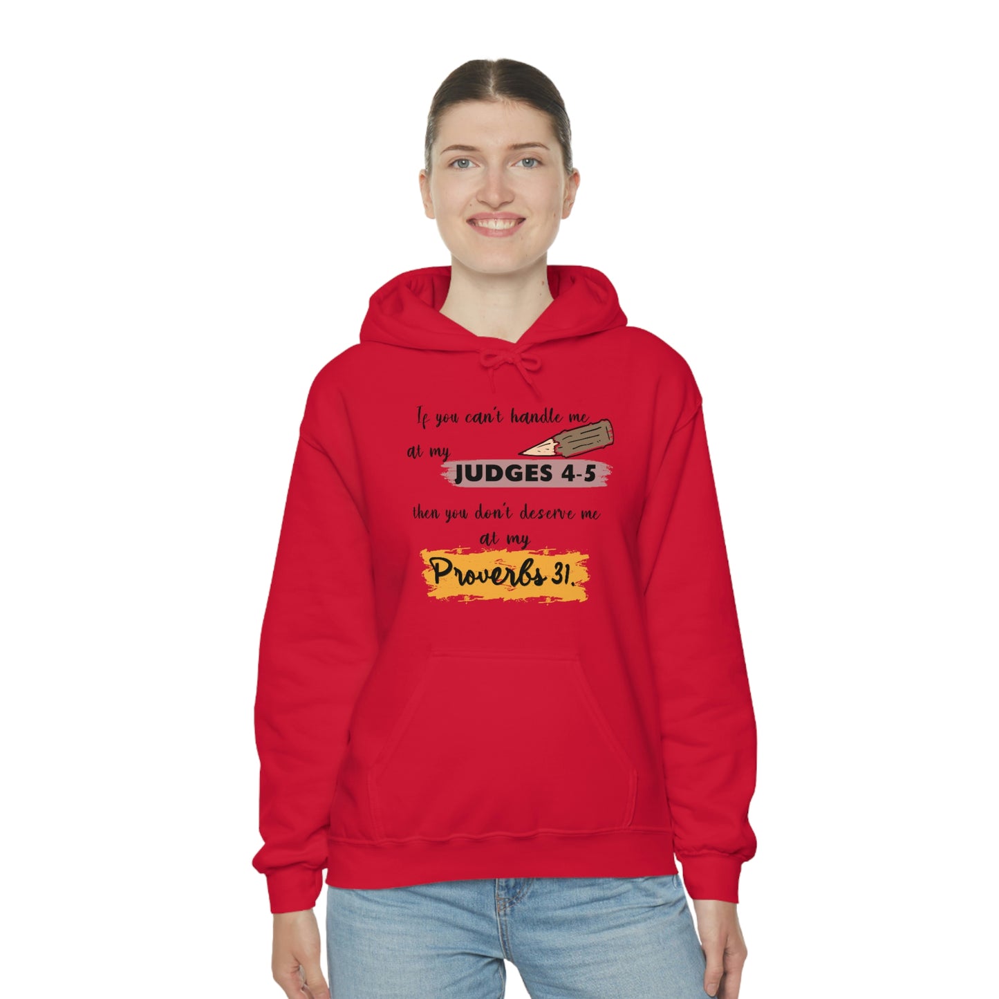 Women's Judges 4-5/Proverbs 31 (Black Text)  Heavy Blend™ Hooded Sweatshirt