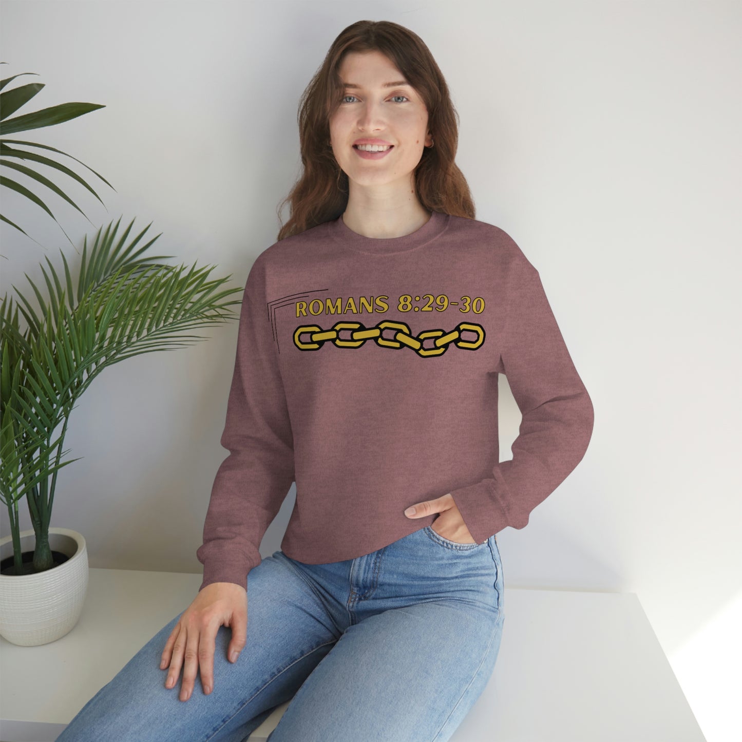 Unisex Golden Chain of Redemption (Romans 8:28-29) [Gold] Heavy Blend™ Crewneck Sweatshirt