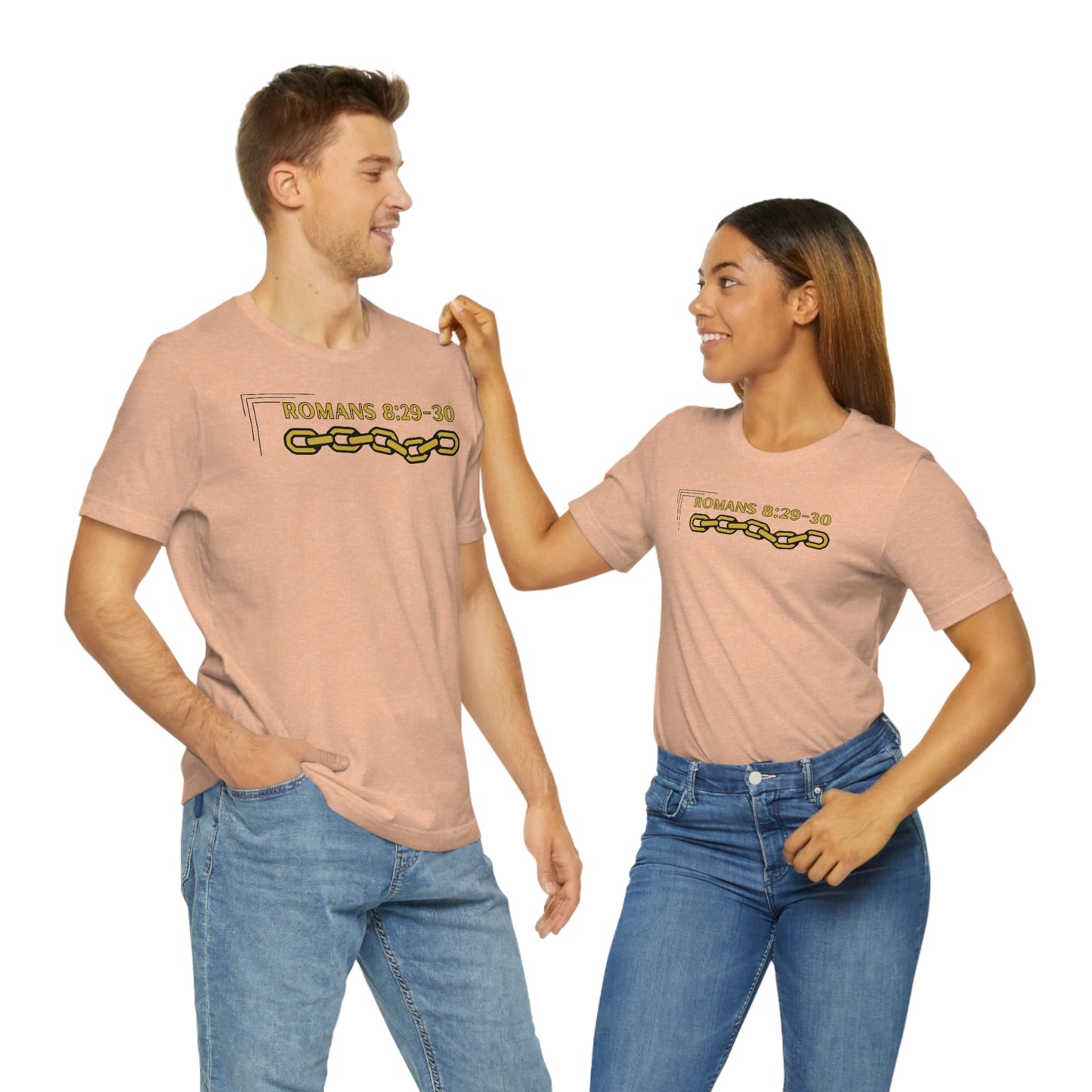 Unisex Golden Chain of Redemption (Romans 8:28-29) [Gold] Short Sleeve T-Shirt