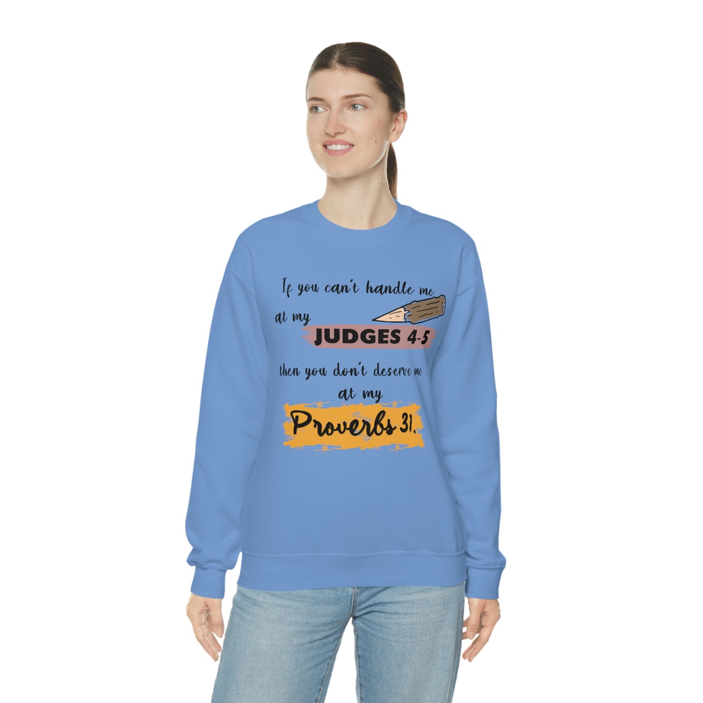 Women's Judges 4-5/Proverbs 31 (Black Text) Heavy Blend™ Crewneck Sweatshirt