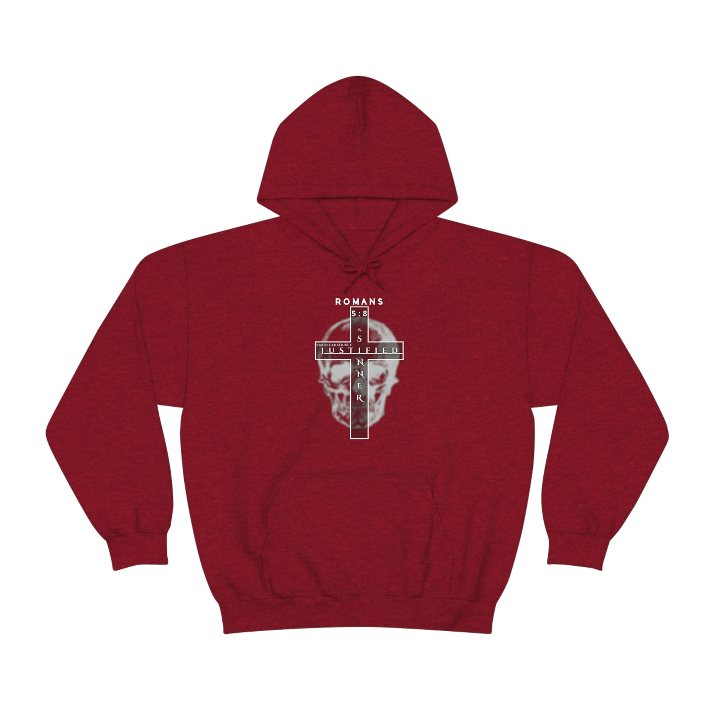 Men's Justified & Sinner (Romans 5:8) [White Art] Heavy Blend™ Hooded Sweatshirt