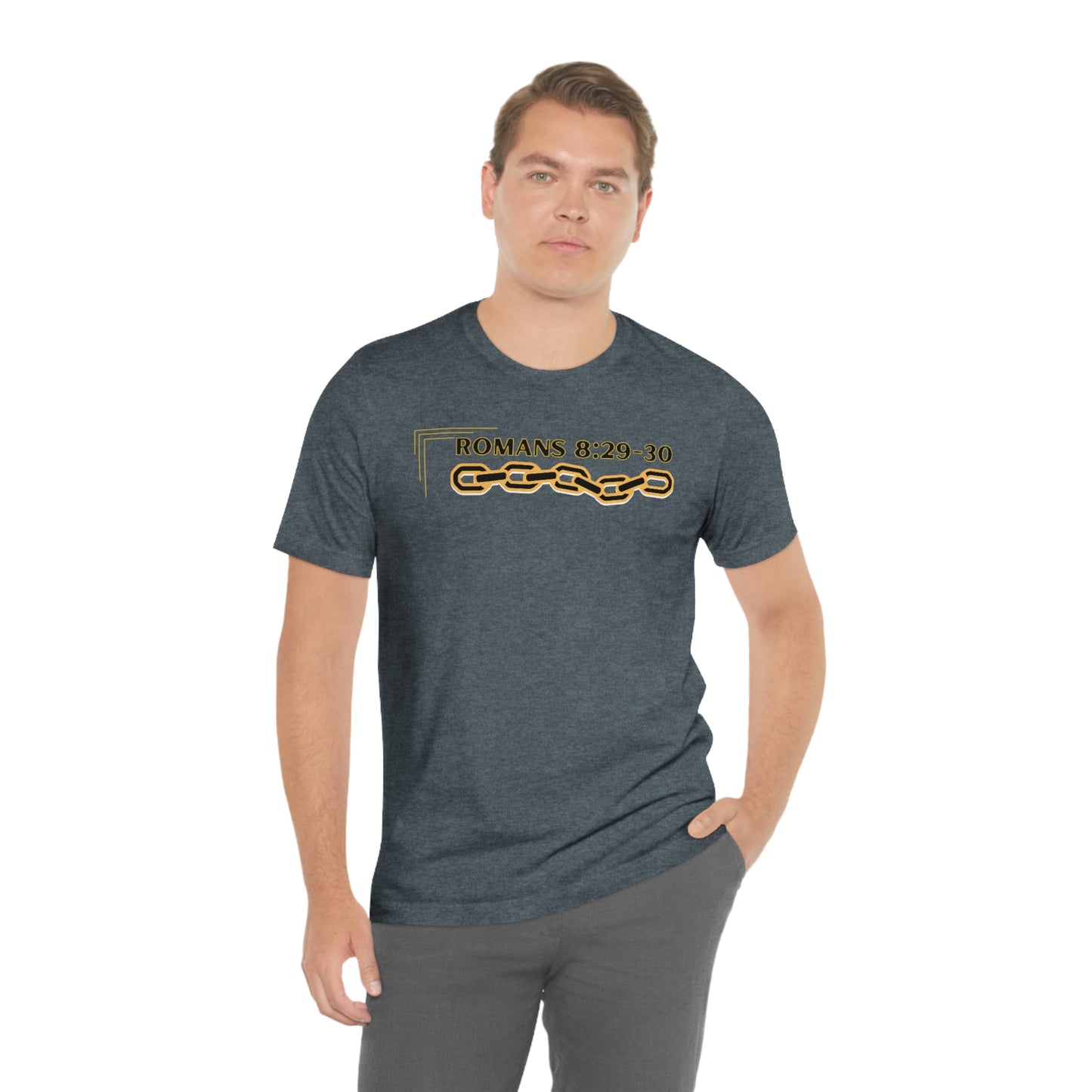 Unisex Golden Chain of Redemption (Romans 8:28-29) [Black] Short Sleeve T-Shirt