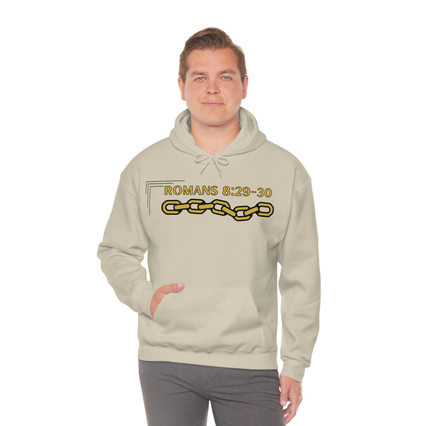 Unisex Golden Chain of Redemption (Romans 8:28-29) [Gold] Heavy Blend™ Hooded Sweatshirt