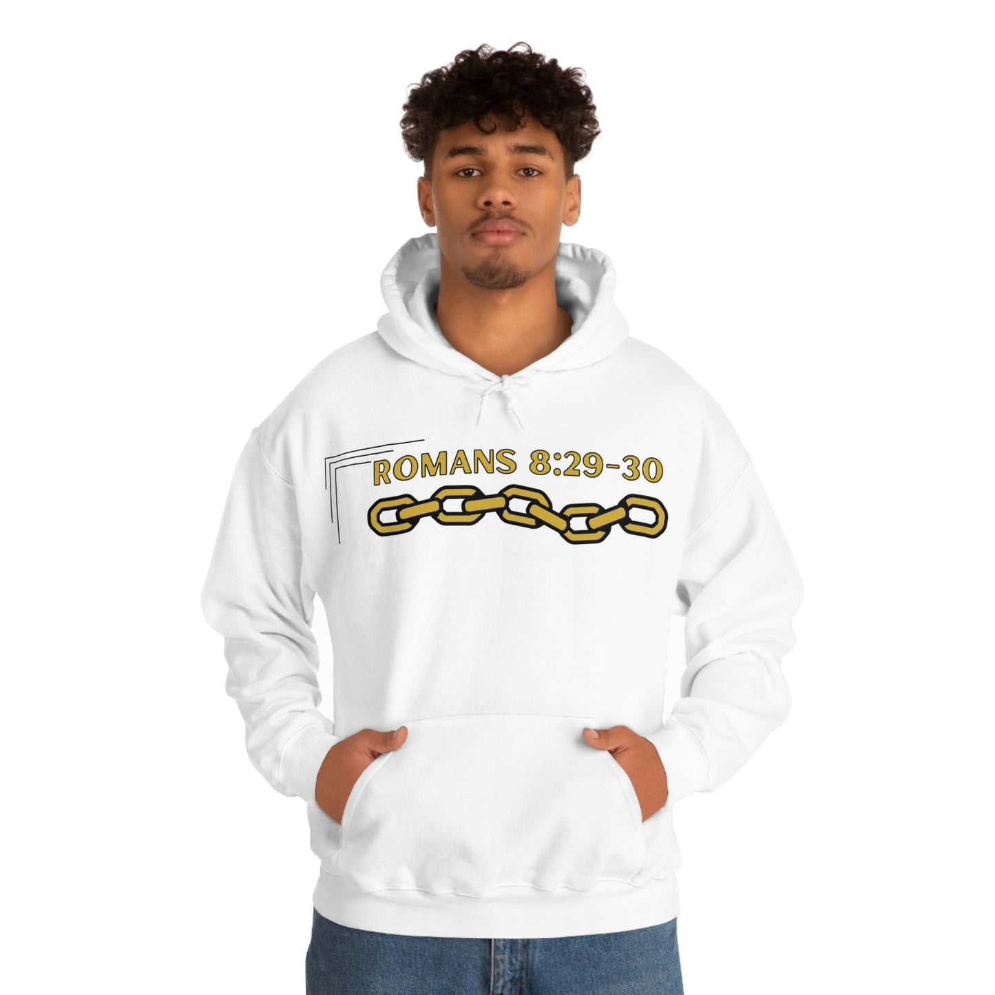 Unisex Golden Chain of Redemption (Romans 8:28-29) [Gold] Heavy Blend™ Hooded Sweatshirt