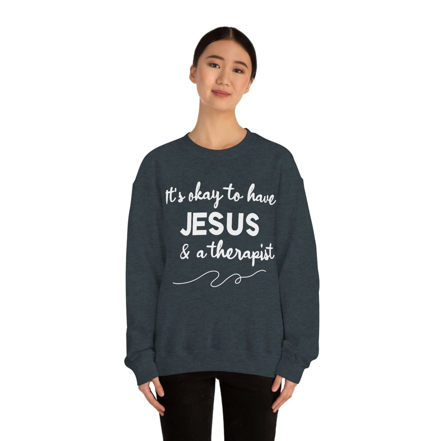 Women's Jesus & A Therapist (White Text) Heavy Blend™ Crewneck Sweatshirt