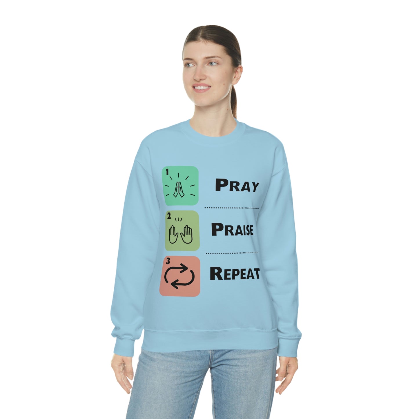 Unisex Pray, Praise, Repeat Heavy Blend™ Crewneck Sweatshirt (Palette 1)