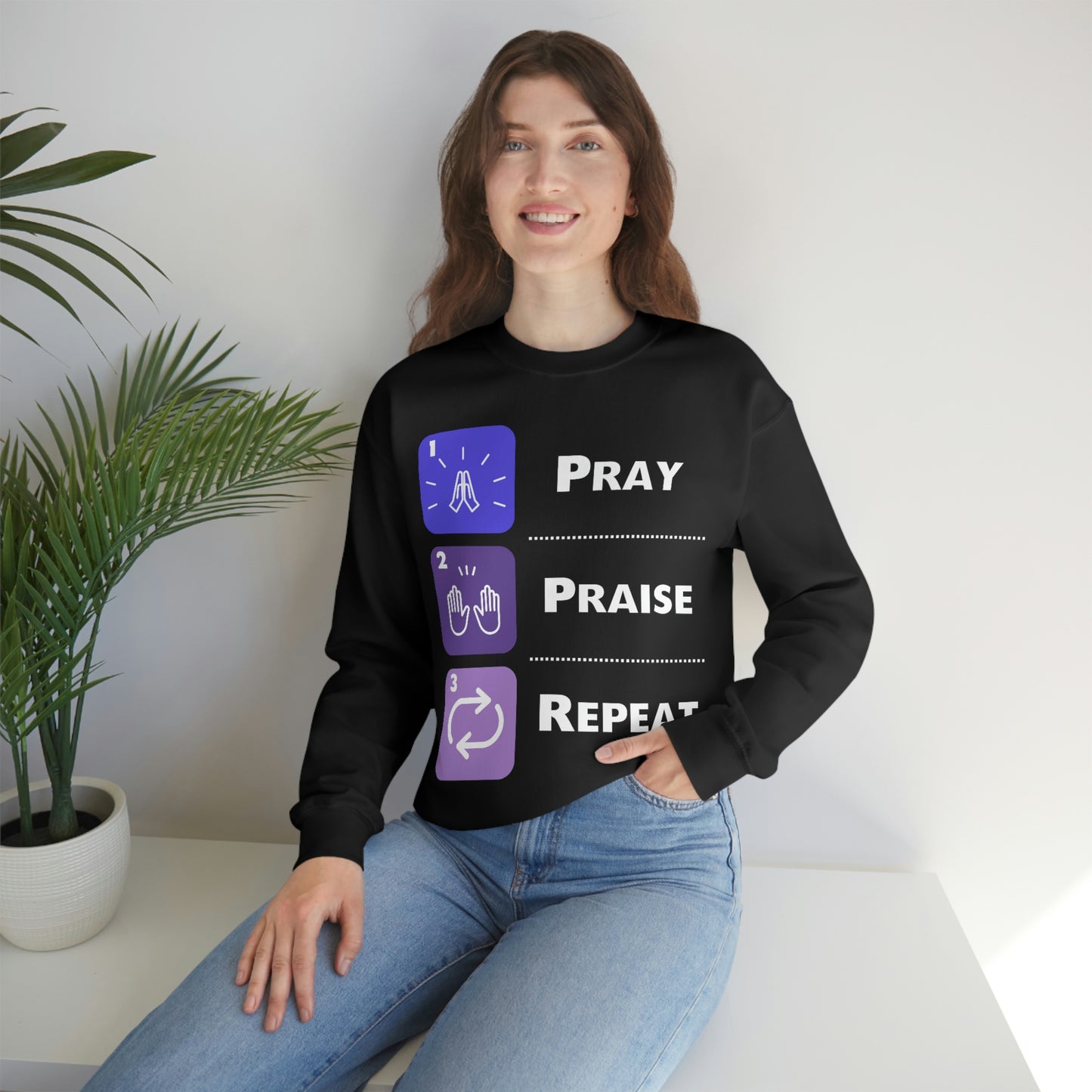 Unisex Pray, Praise, Repeat Heavy Blend™ Crewneck Sweatshirt (Palette 3)