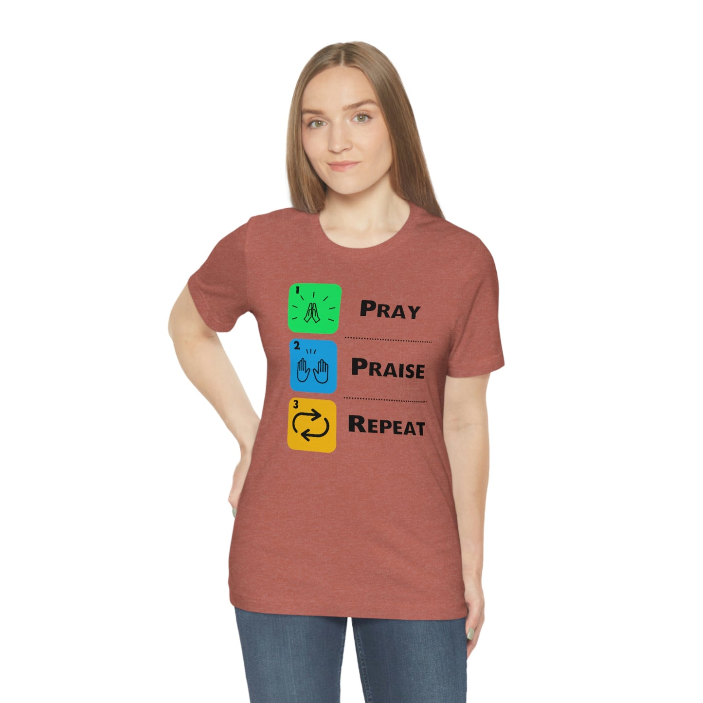 Unisex Pray, Praise, Repeat Short Sleeve T-Shirt (Palette 2)