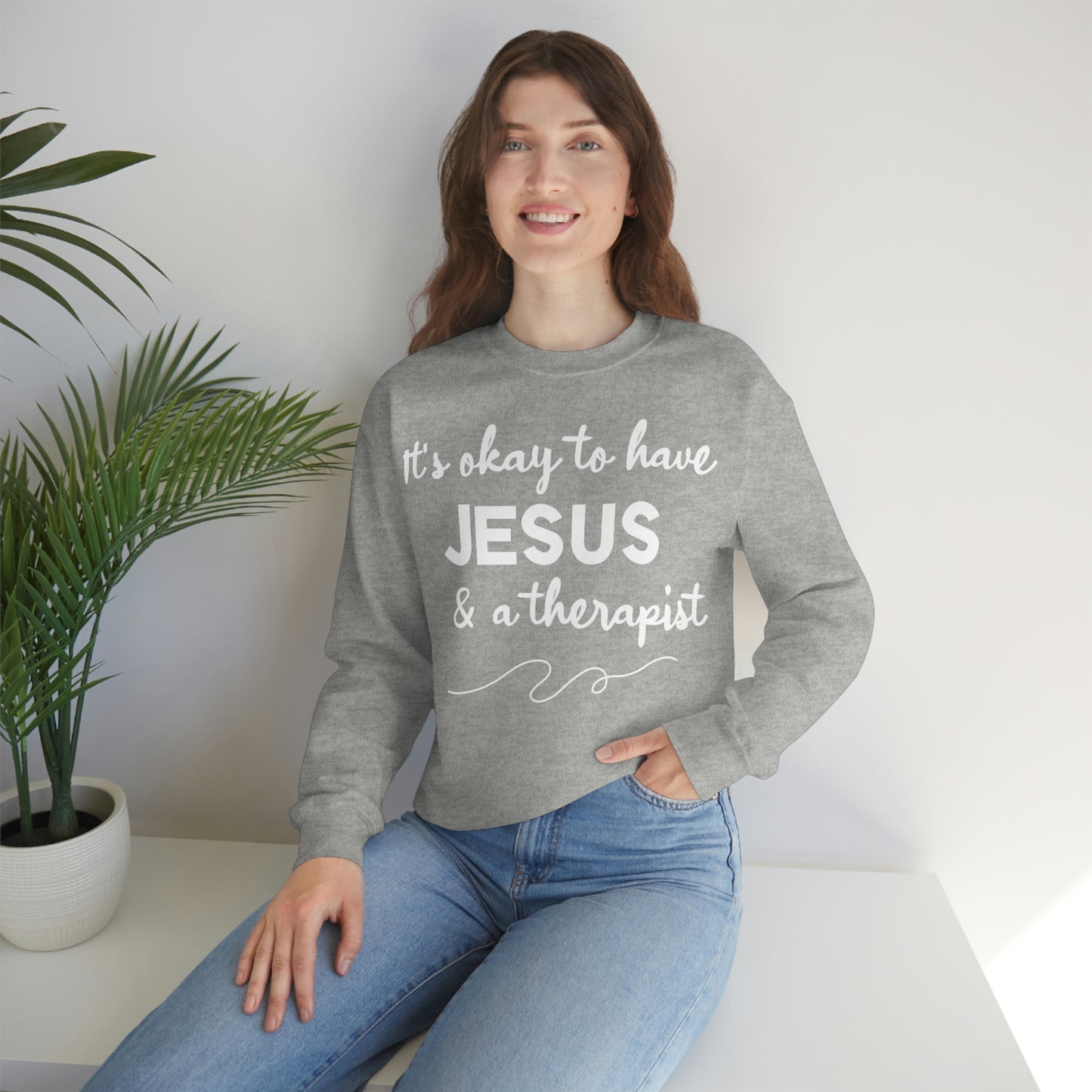 Women's Jesus & A Therapist (White Text) Heavy Blend™ Crewneck Sweatshirt