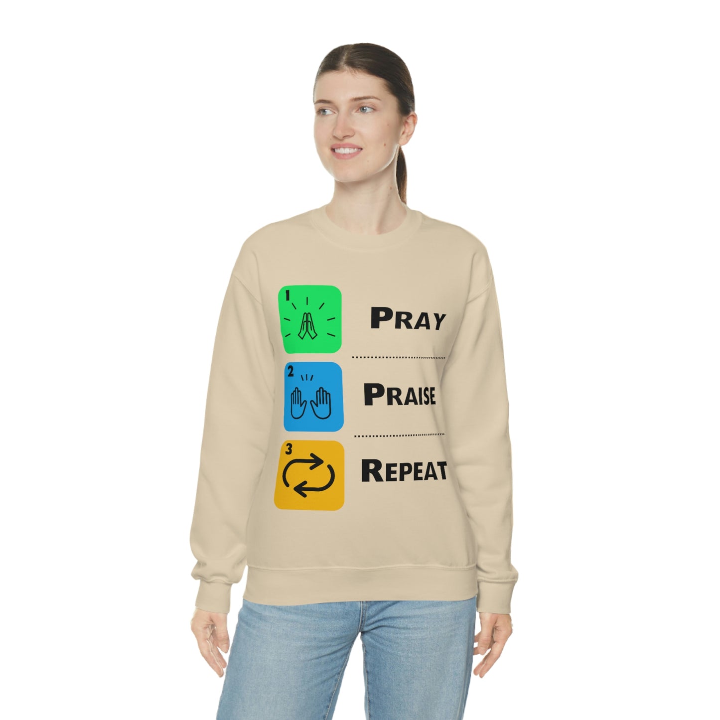 Unisex Pray, Praise, Repeat Heavy Blend™ Crewneck Sweatshirt (Palette 2)