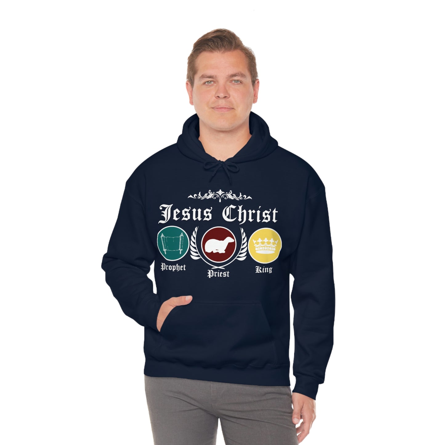 Unisex Prophet, Priest, King (White) Heavy Blend™ Hooded Sweatshirt