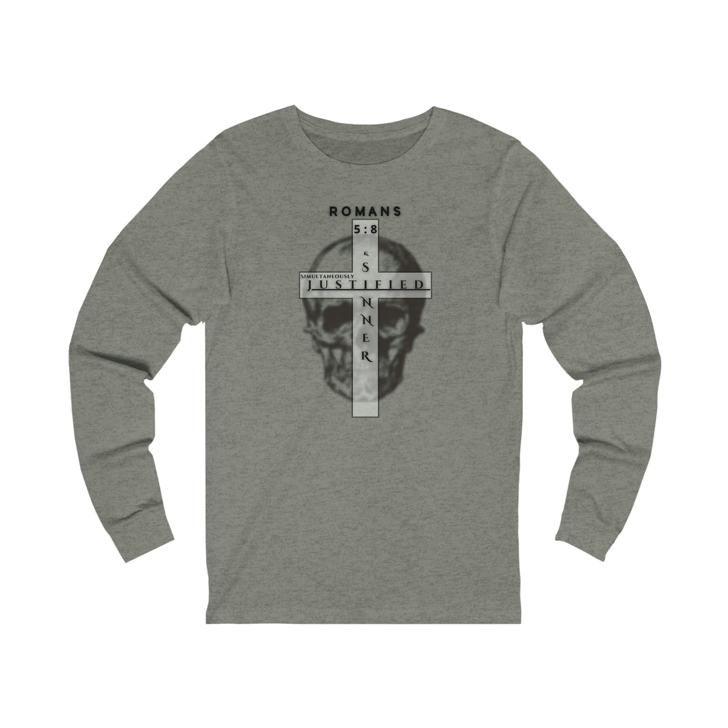 Men's Justified & Sinner (Romans 5:8) [Black Art] Long Sleeve T-Shirt