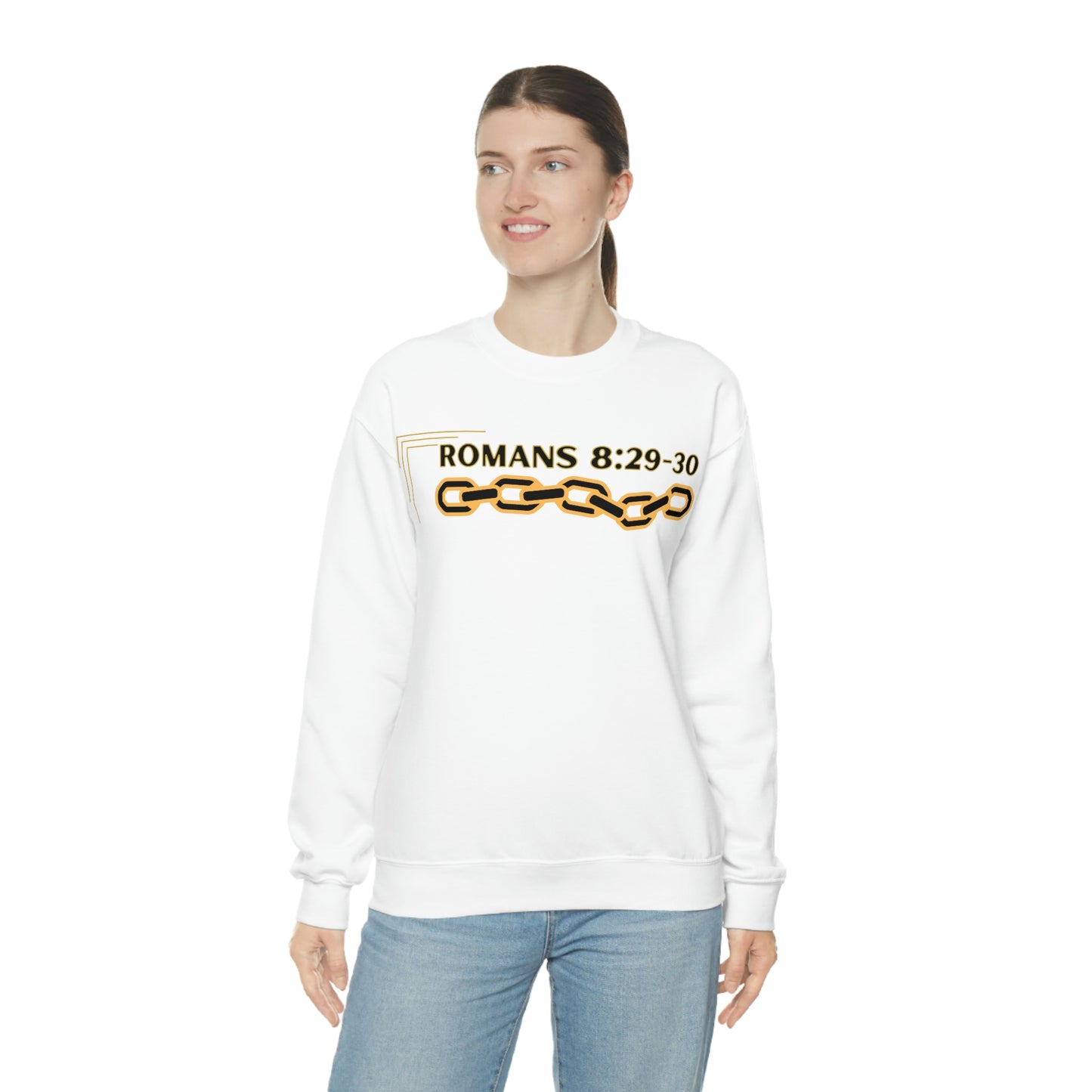 Unisex Golden Chain of Redemption (Romans 8:28-29) [Black] Heavy Blend™ Crewneck Sweatshirt