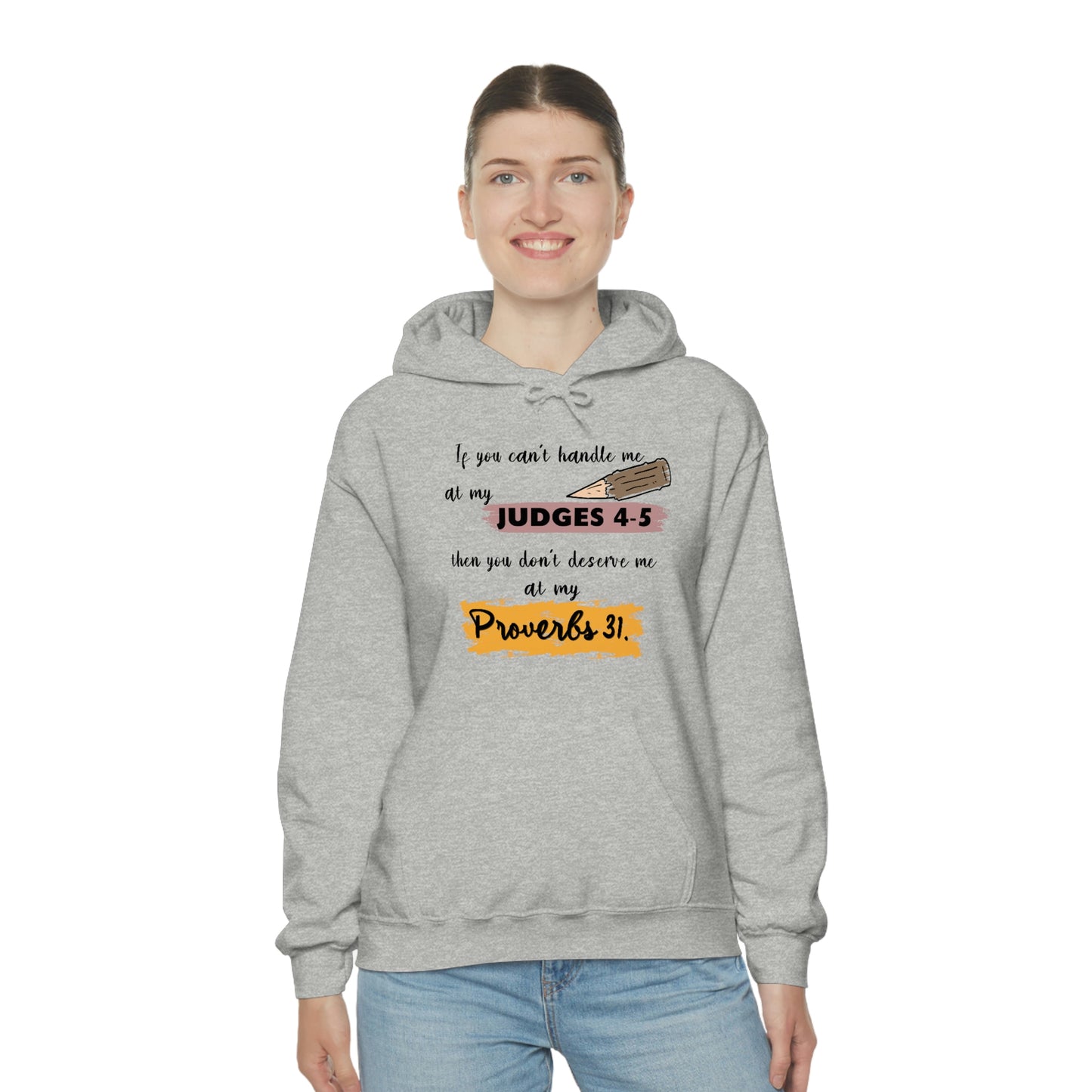 Women's Judges 4-5/Proverbs 31 (Black Text)  Heavy Blend™ Hooded Sweatshirt