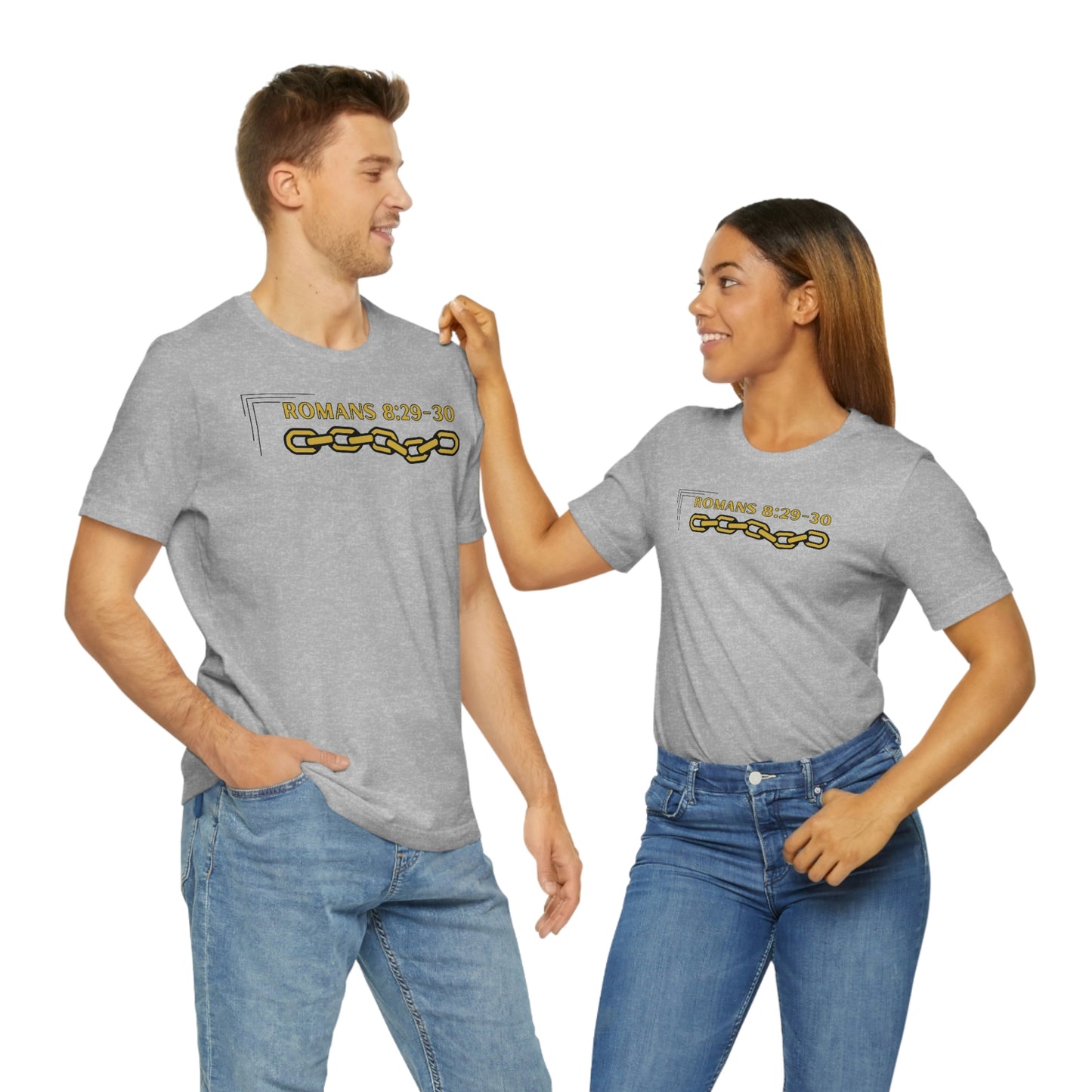 Unisex Golden Chain of Redemption (Romans 8:28-29) [Gold] Short Sleeve T-Shirt