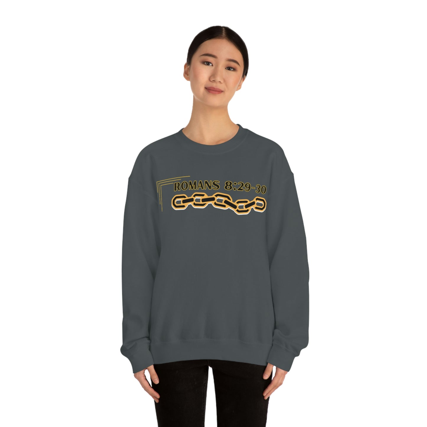 Unisex Golden Chain of Redemption (Romans 8:28-29) [Black] Heavy Blend™ Crewneck Sweatshirt