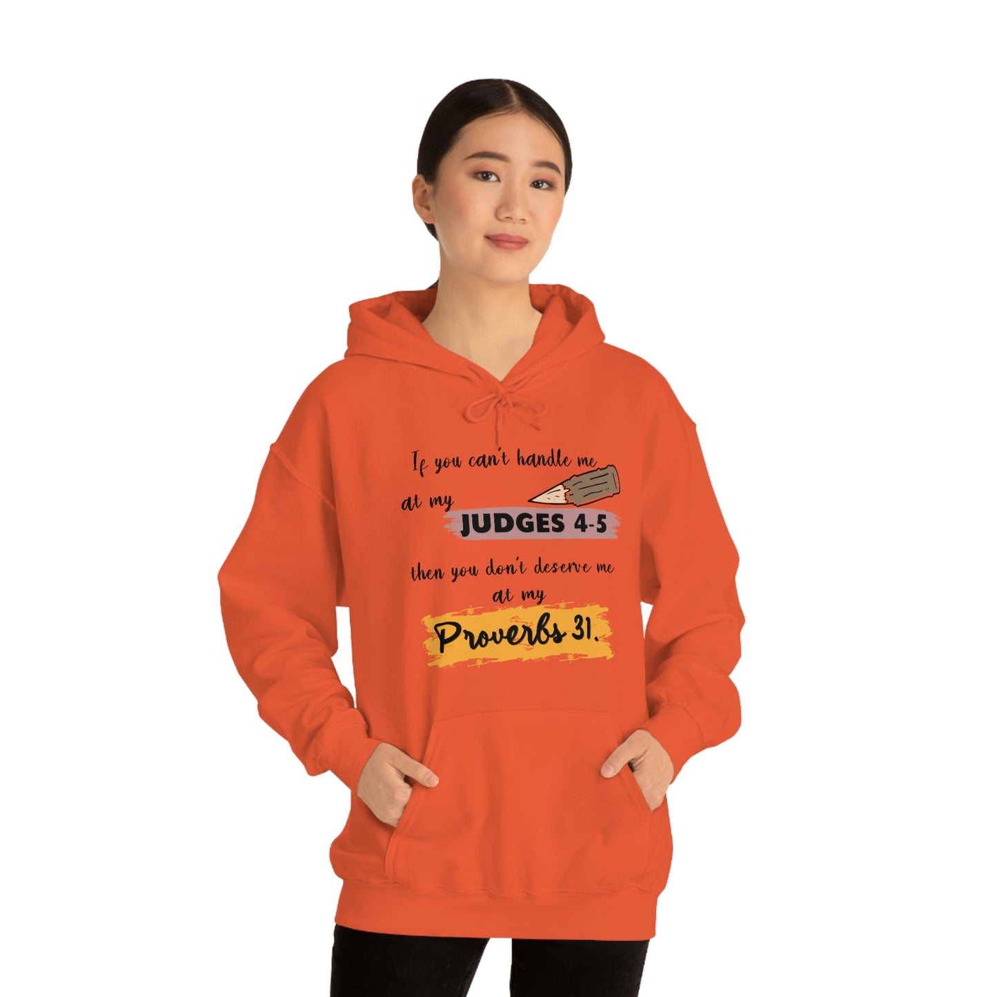 Women's Judges 4-5/Proverbs 31 (Black Text)  Heavy Blend™ Hooded Sweatshirt