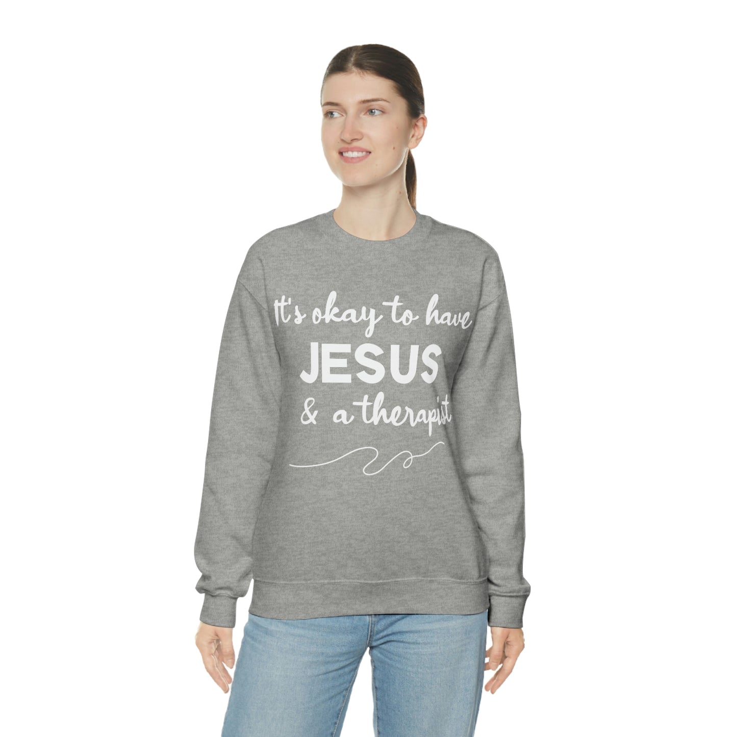 Women's Jesus & A Therapist (White Text) Heavy Blend™ Crewneck Sweatshirt